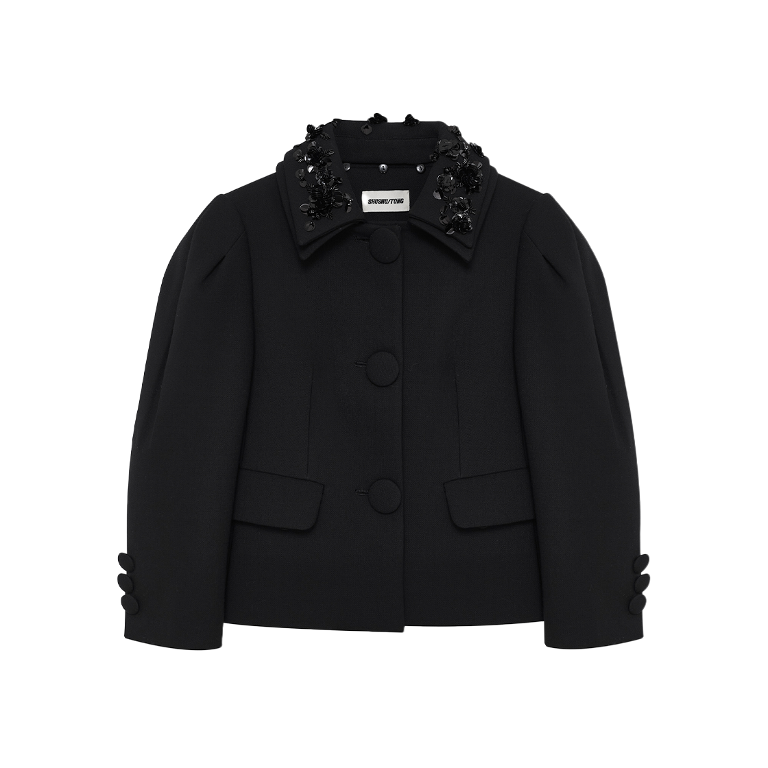 【Shushu/Tong】Embellished Lapel Collar ジャケット Gray Embellished Lapel Collar Jacket by SHUSHU/TONG on Sale