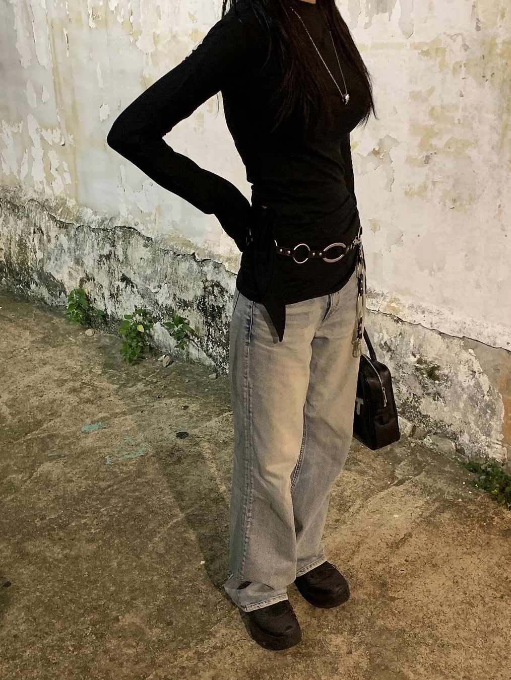 Vacant Archive Ringana O-Ring Chain Belt Black 착용 스타일