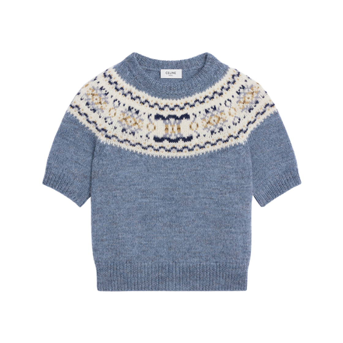 (W) Celine Triomphe Fair Isle Wool Sweater Light Blue 상세 이미지 1