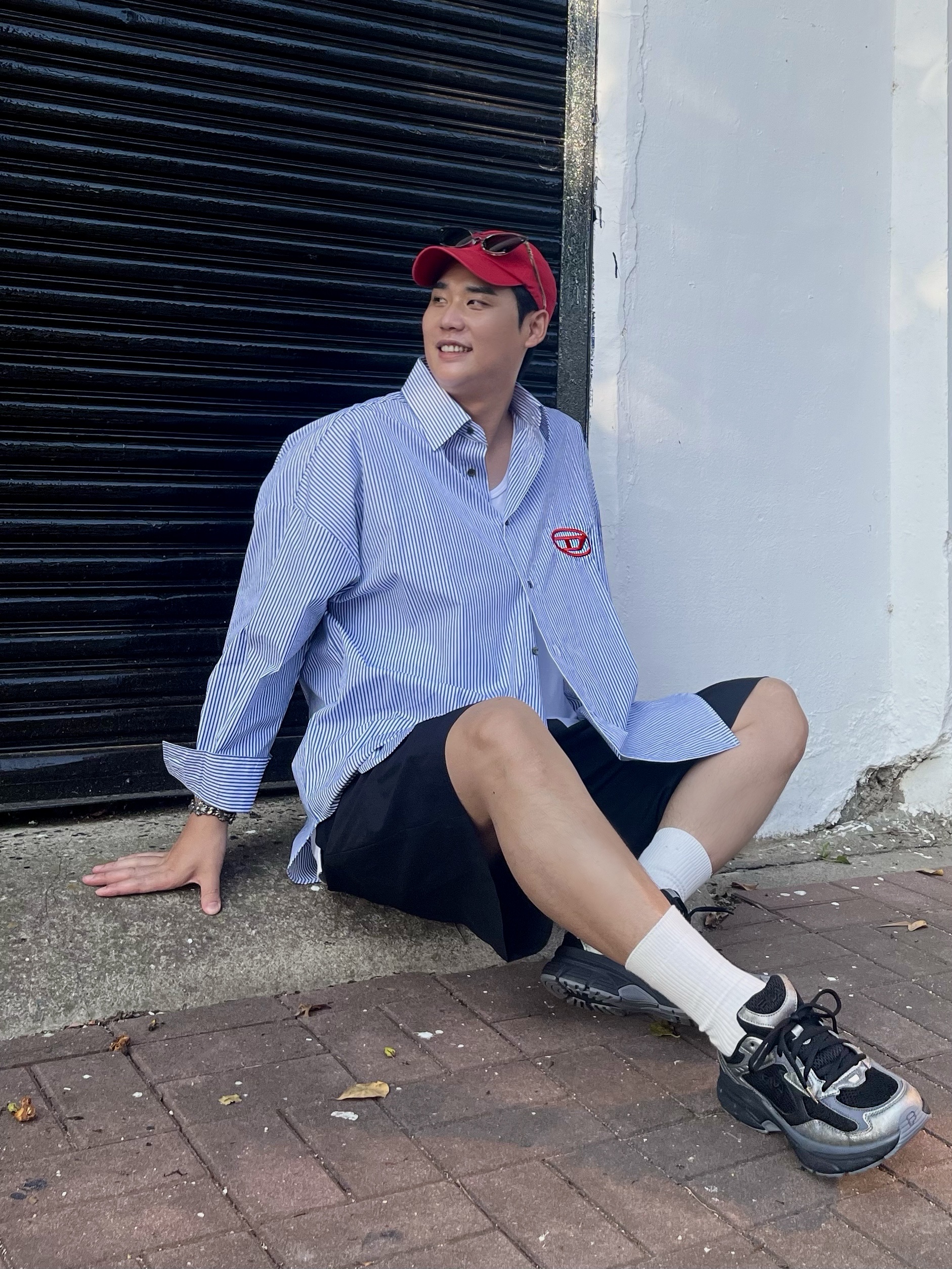 Diesel S-Douber Loose Fit Shirt Blue 착용 스타일 - 2