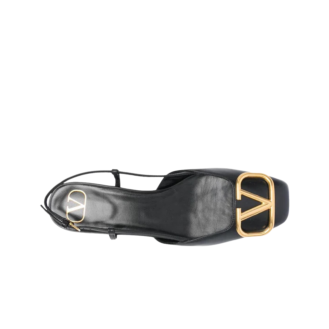 (W) 발렌티노 브이로고 카프스킨 레더 슬링백 플랫 블랙((W) Valentino Vlogo Calfskin Leather Slingback Flat Black) - 2