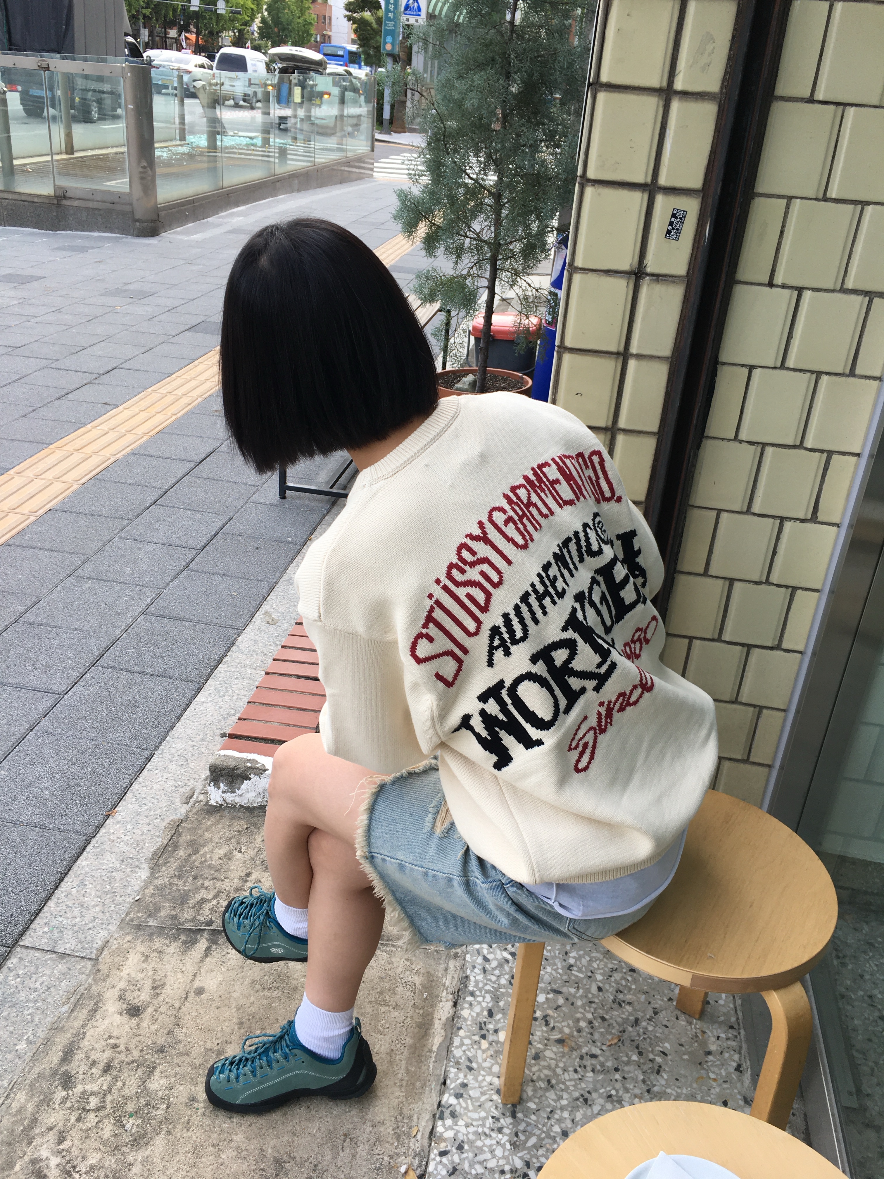 (W) Keen Jasper Sneakers Dark Forest, Stussy Authentic Workgear Sweater Natural 착용 스타일
