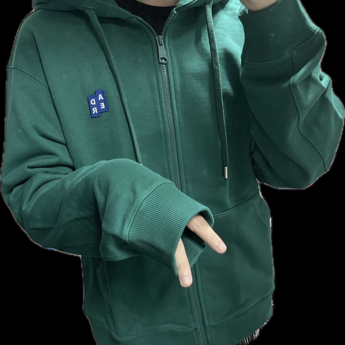Ader Error Sig; TRS Tag Hoodie Zip-Up 01 Green 착용 스타일