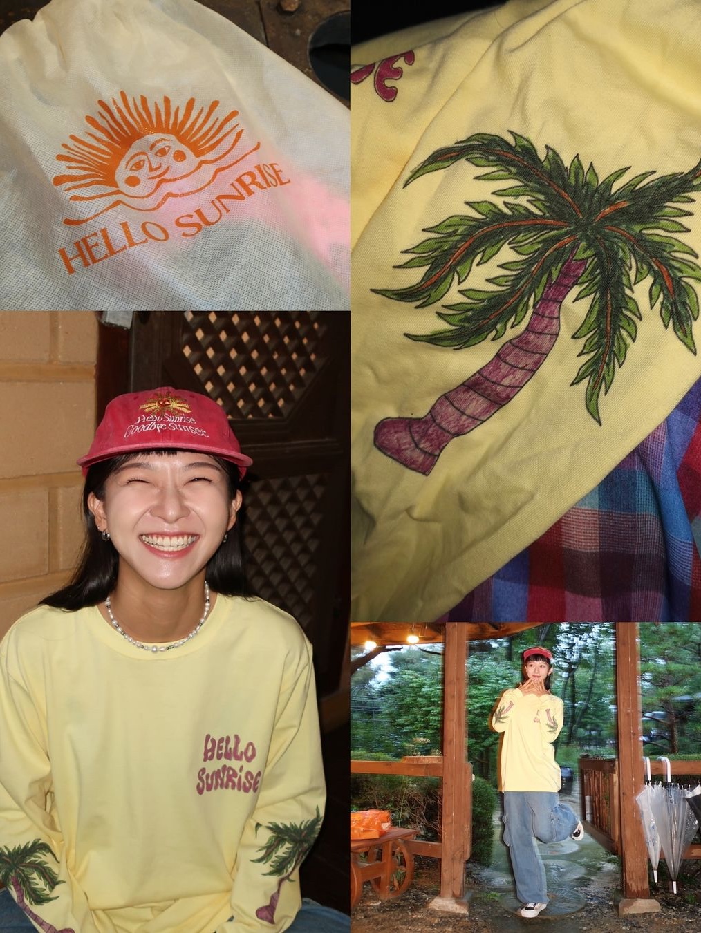 HS x Hank Palm Tree LS Tee Yellow 착용 스타일 - 2