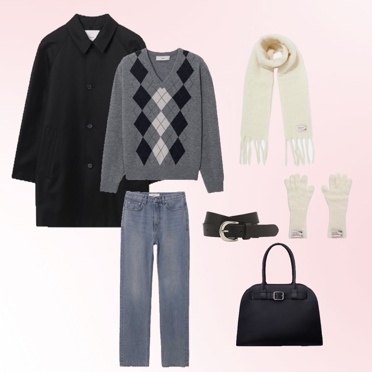 Dunst Fringed Wool Muffler Cream, (W) Dunst Alpaca Knitted Gloves Ivory 착용 스타일
