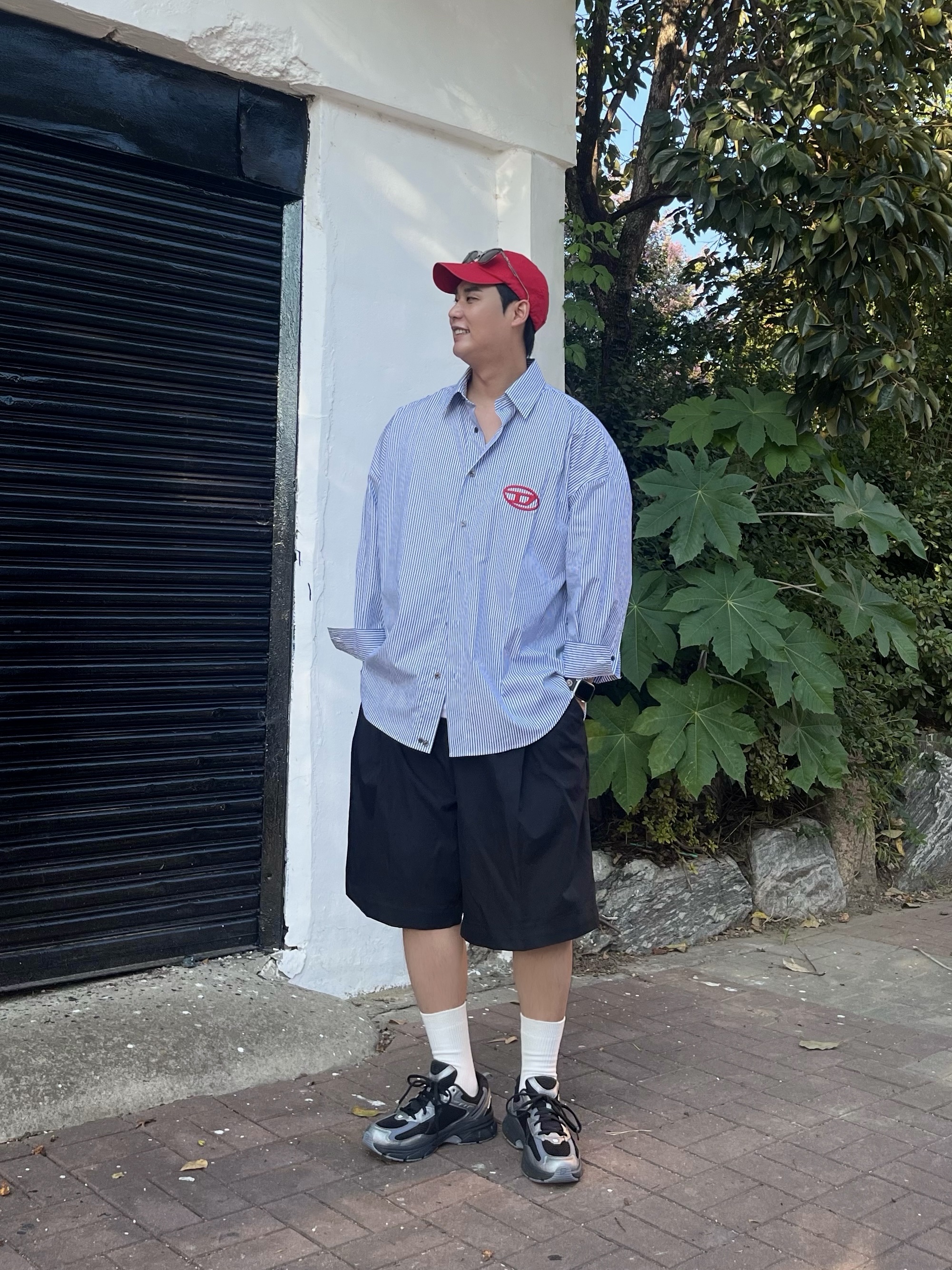 Diesel S-Douber Loose Fit Shirt Blue 착용 스타일 - 3