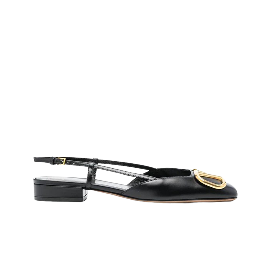 S0HG0DSH0NO (W) Valentino Vlogo Calfskin Leather Slingback Flat Black