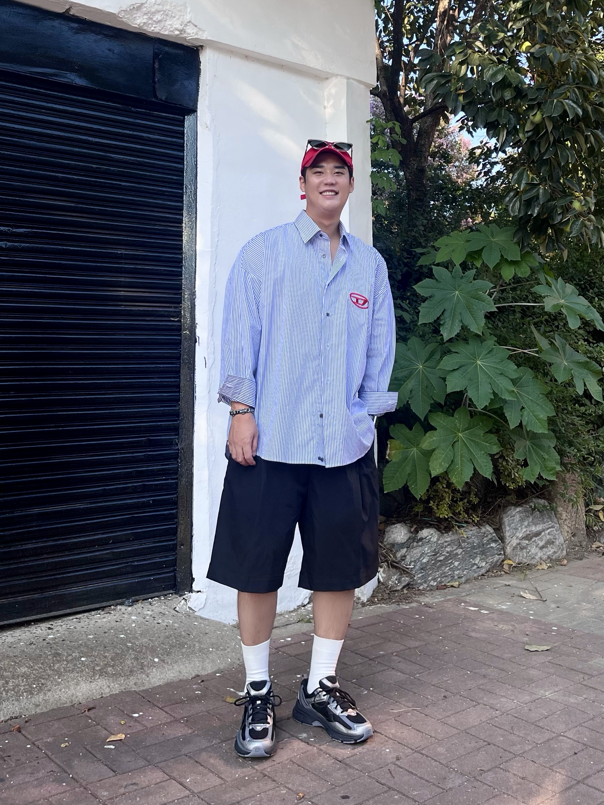 Diesel S-Douber Loose Fit Shirt Blue 착용 스타일 - 1
