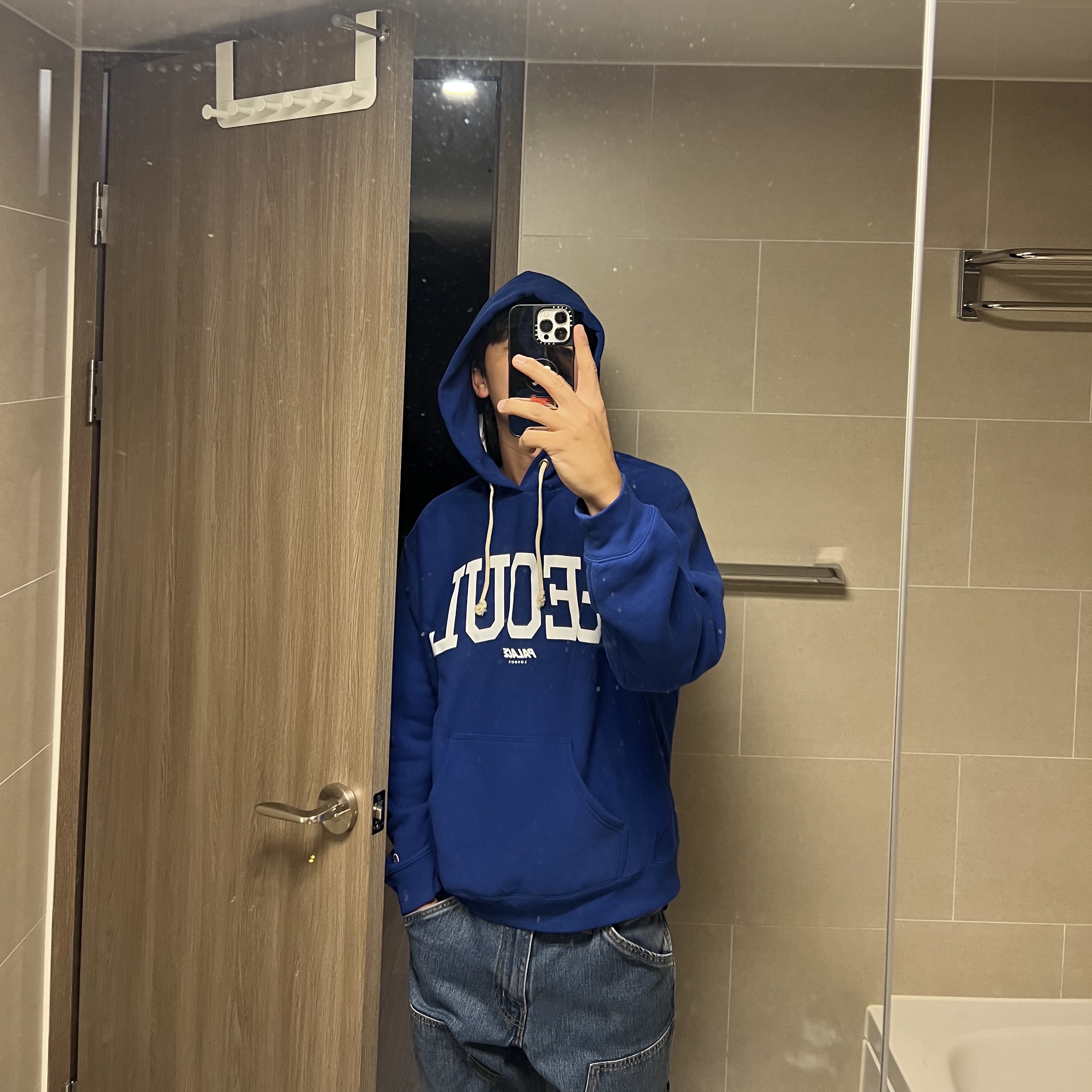 Palace x Champion Shop Hood Seoul Blue - 24FW 착용 스타일