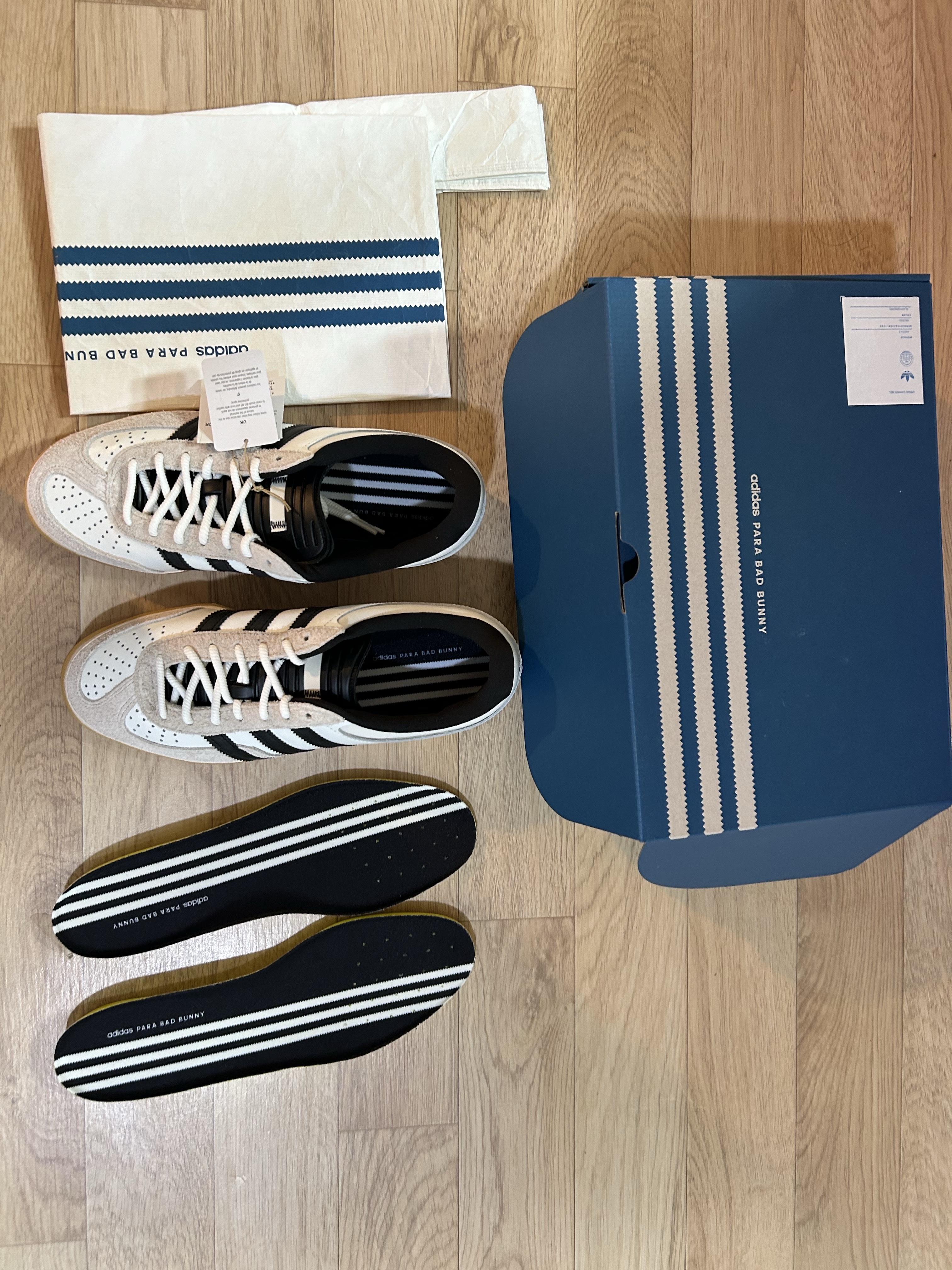 Adidas x Bad Bunny Gazelle Indoor Off White Black 착용 스타일