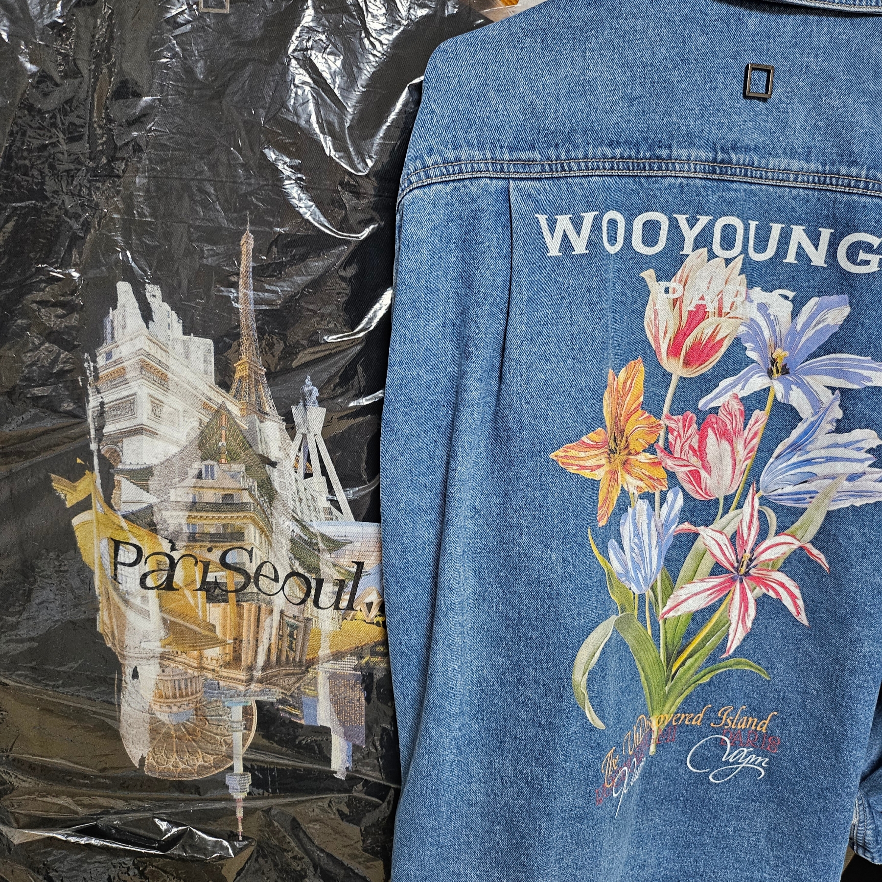Wooyoungmi Flower Print Denim Shirt Blue - 24SS 착용 스타일