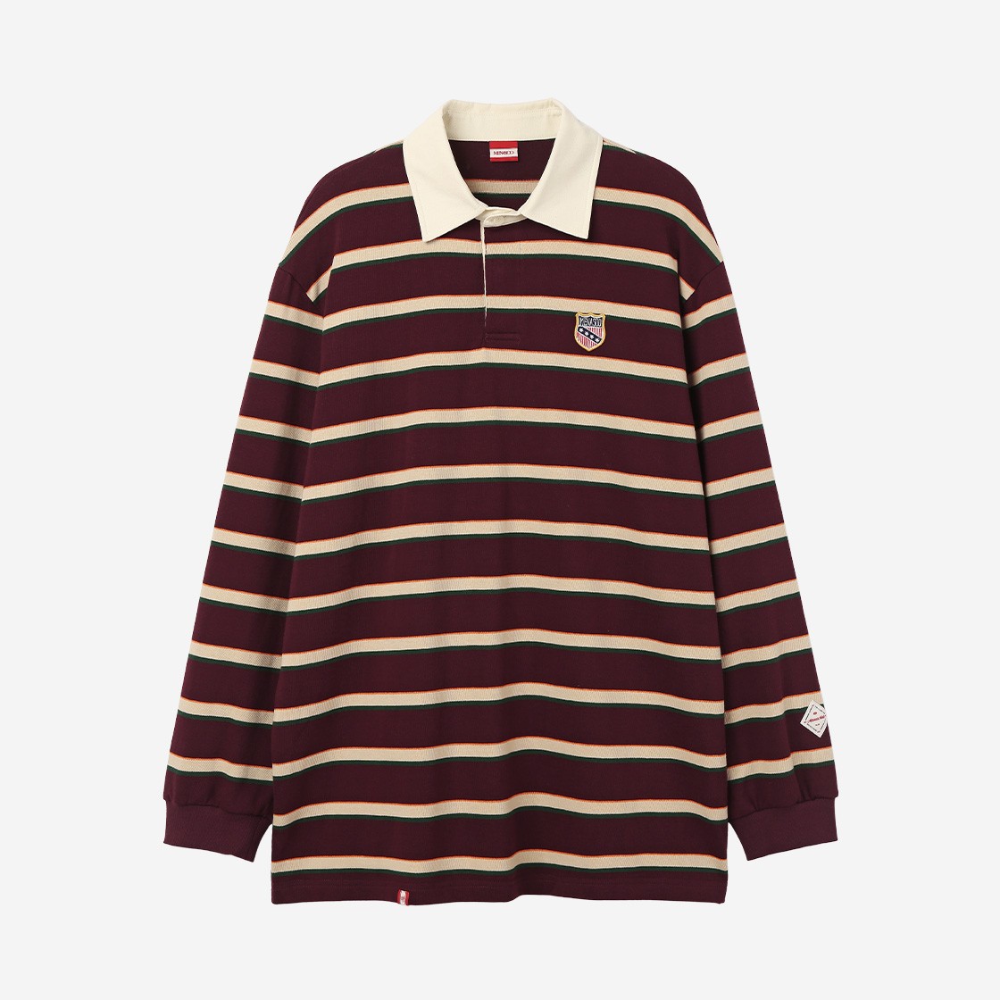 Menasoo Stripe Rugby T Shirt Burgundy 상세 이미지 1