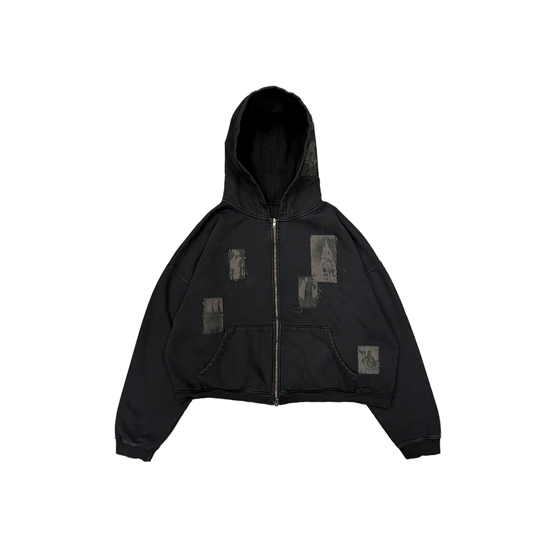 Undermycar Multi Printing Patch Zipped Hoodie Black 상세 이미지 1