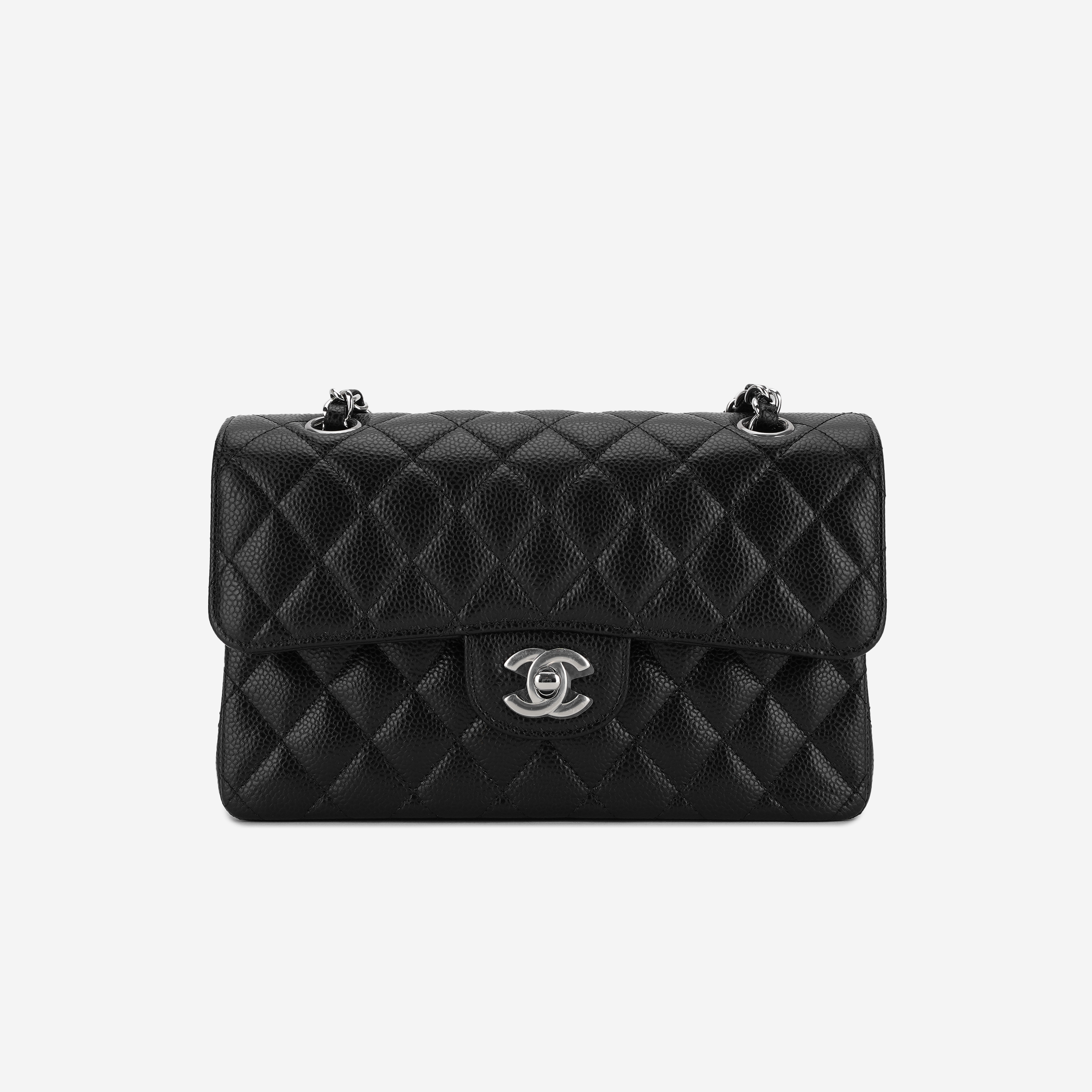 Chanel Small Classic Handbag Grained Calfskin & Silver Black