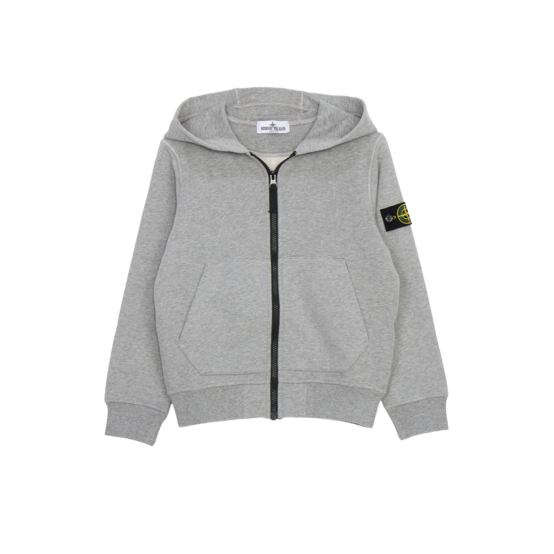 (Kids) Stone Island 60720 Garment Dyed Cotton Fleece Hooded Full Zip Sweatshirt Melange Grey - 24FW 상세 이미지 1