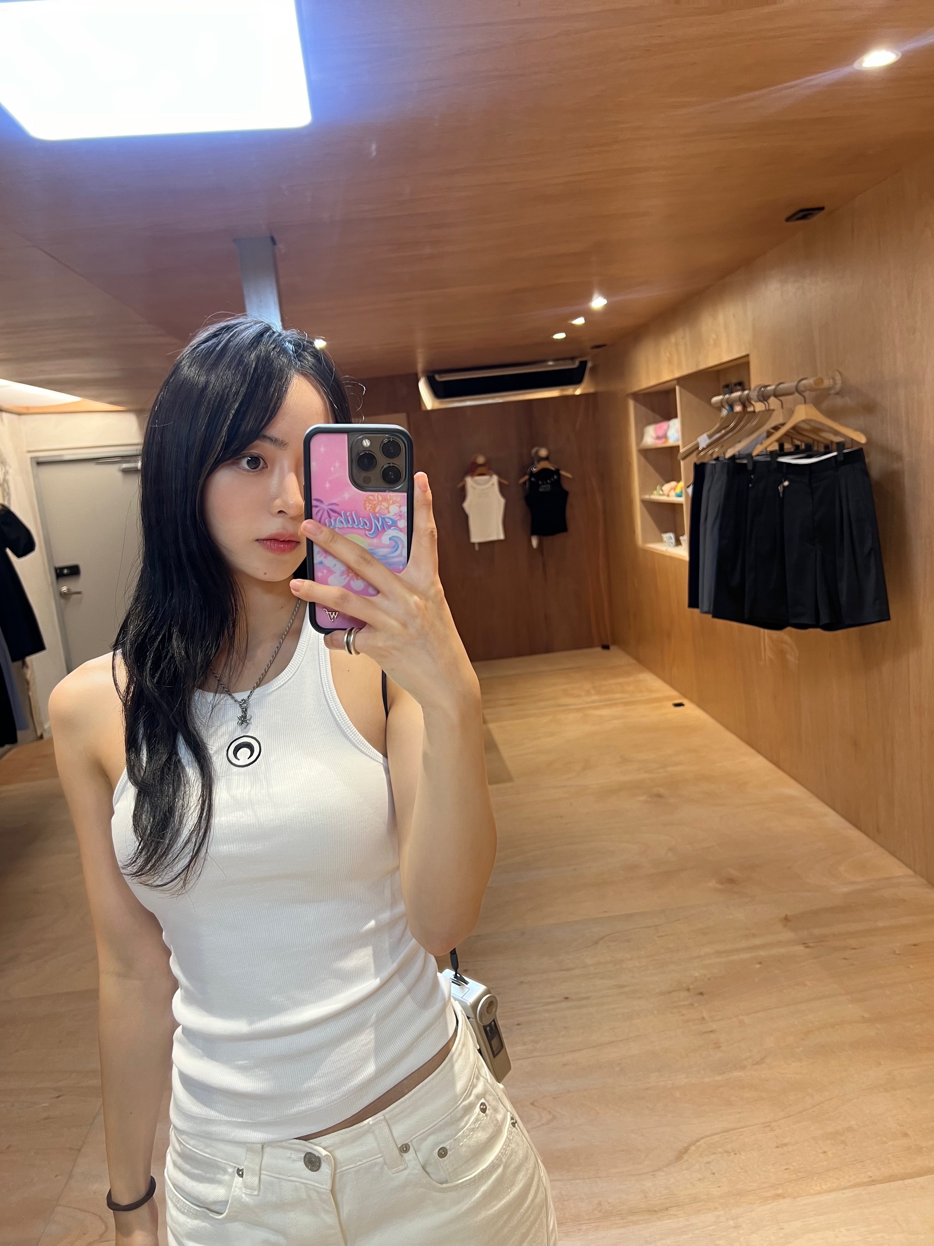 Marine Serre Organic Cotton Fitted Tank Top White 착용 스타일