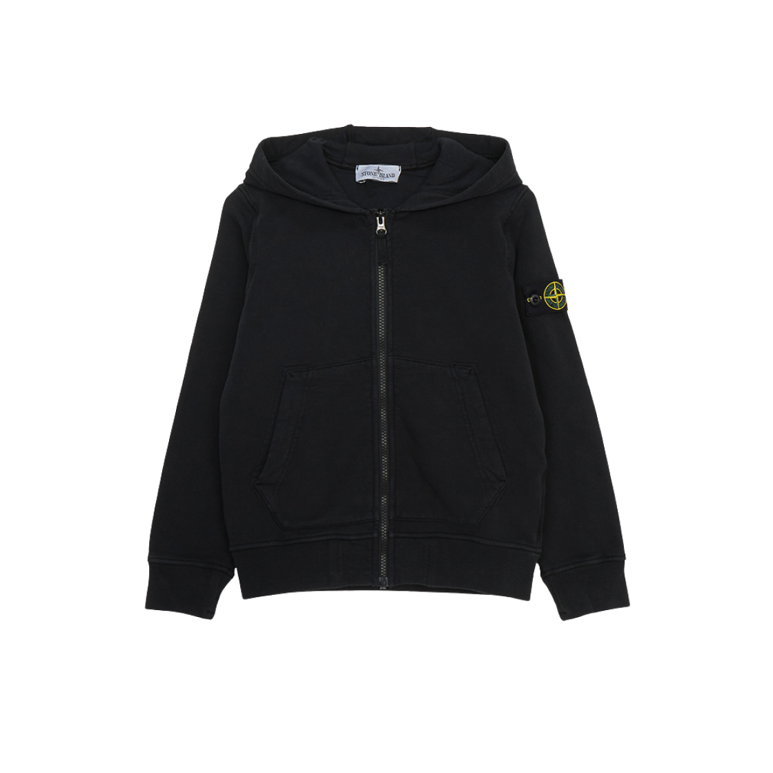 (Kids) Stone Island 60720 Garment Dyed Cotton Fleece Hooded Full Zip Sweatshirt Black - 24FW 상세 이미지 1