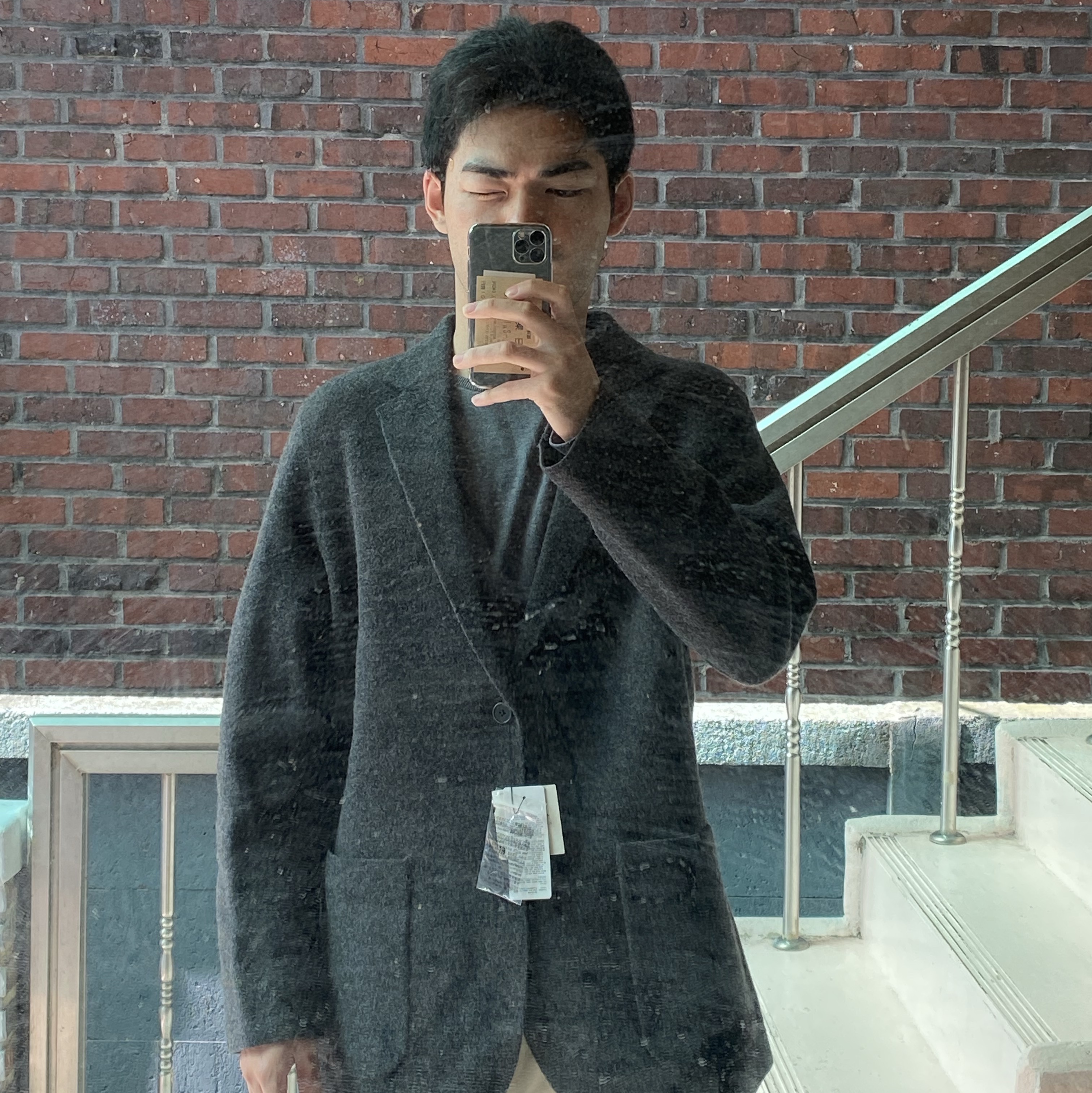 Uniqlo C Knit Jacket Dark Gray - KR 착용 스타일