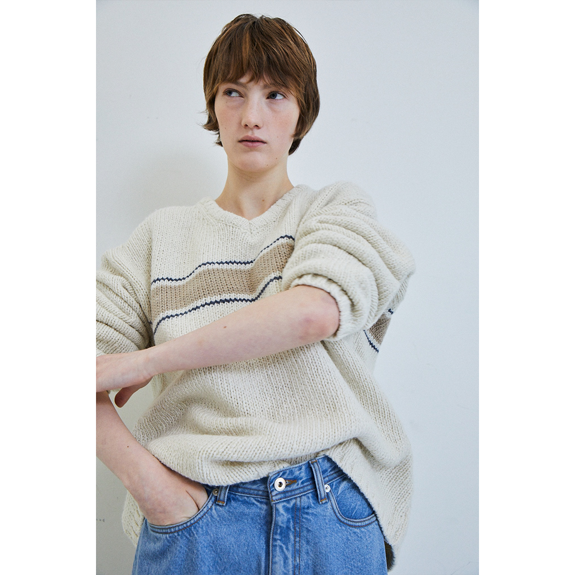 FARVEN Toby V-Neck Wool Knit Ivory 상세 이미지 2