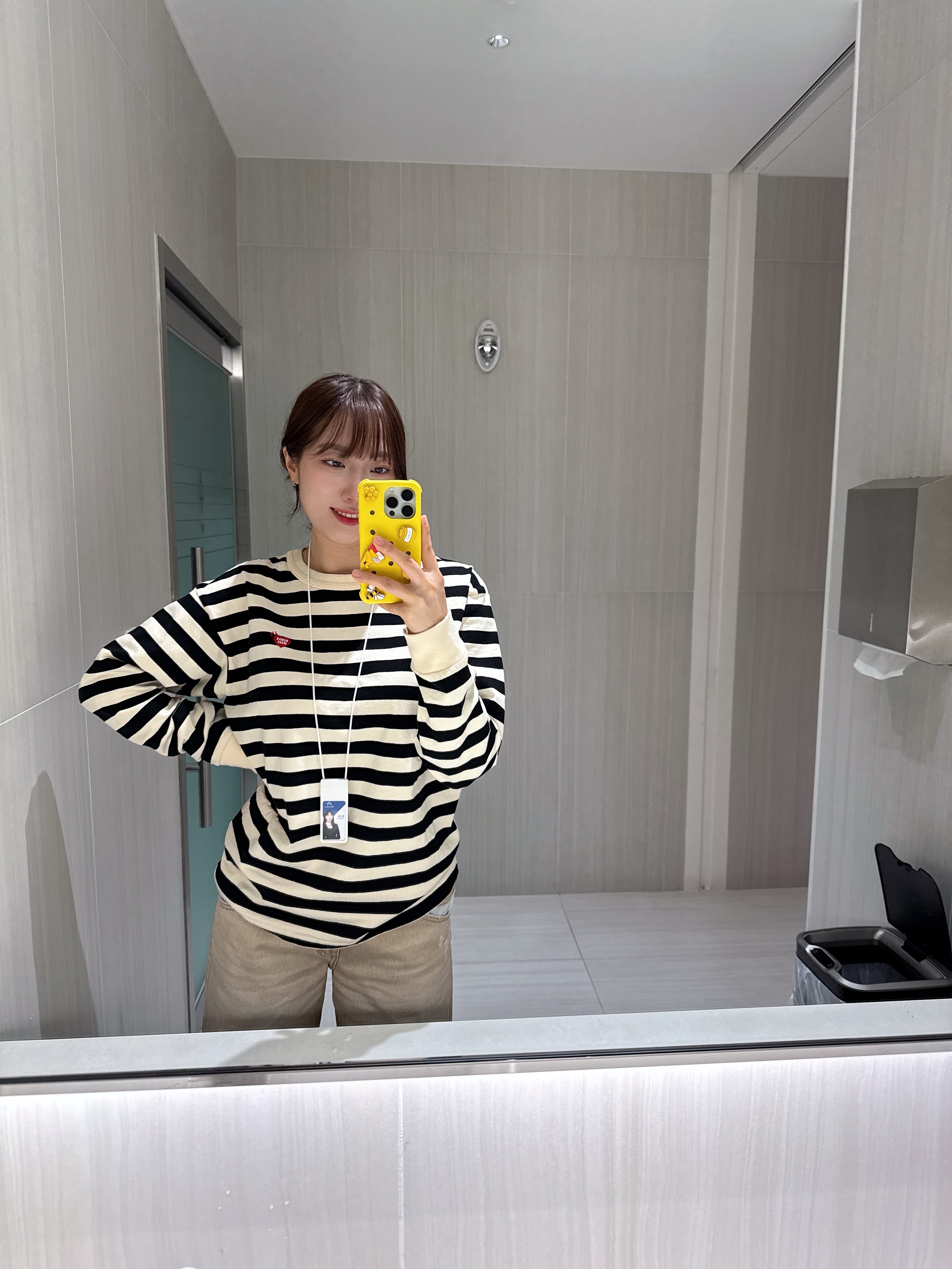 Human Made Striped L/S T-Shirt Beige 착용 스타일