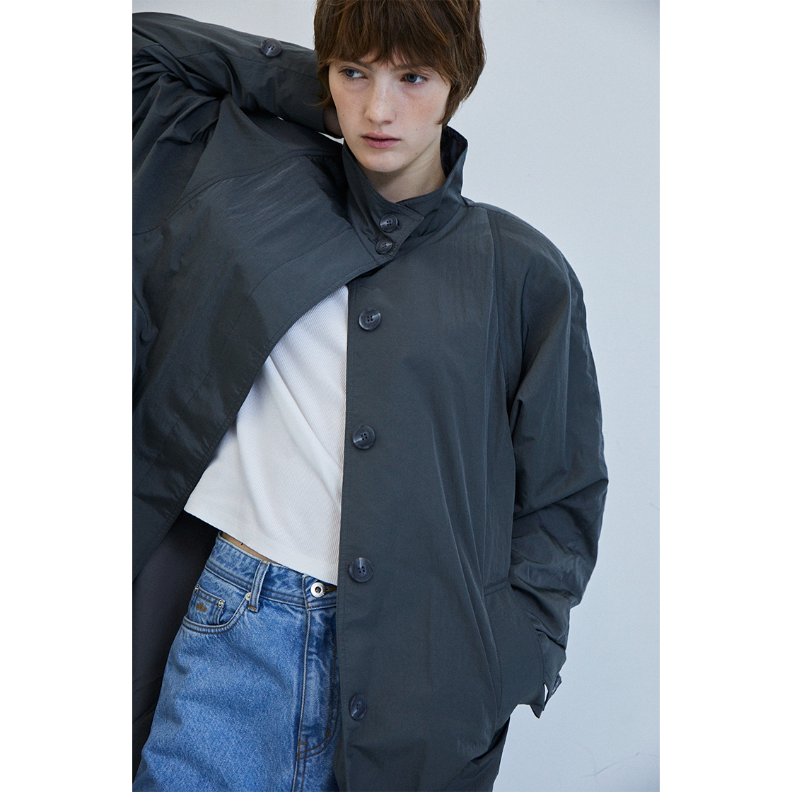 FARVEN Pratt Nylon Trench Coat Ebony Gray 상세 이미지 2