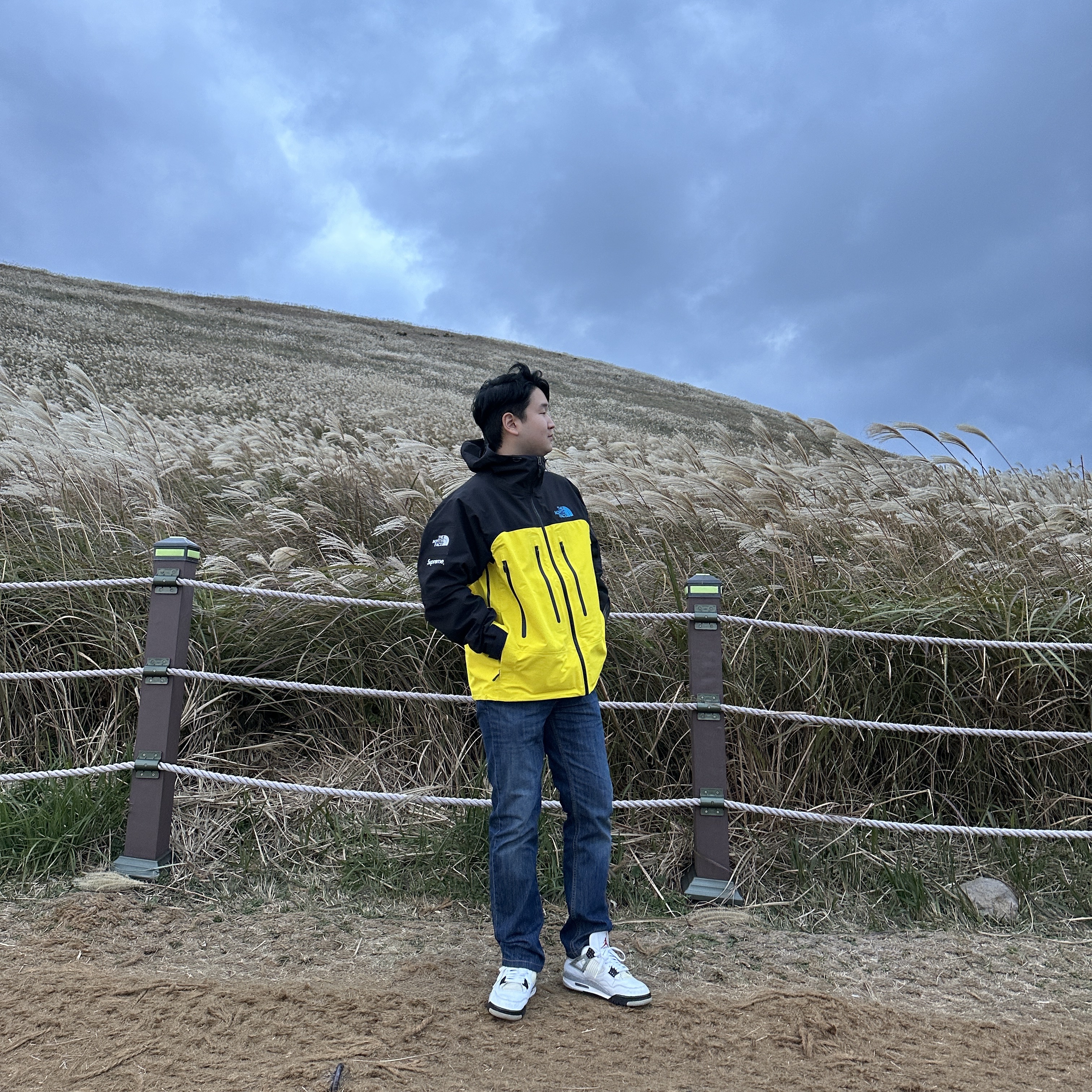 Supreme x The North Face Taped Seam Shell Jacket Yellow - 22FW, Jordan 4 Retro White Cement 2012 착용 스타일