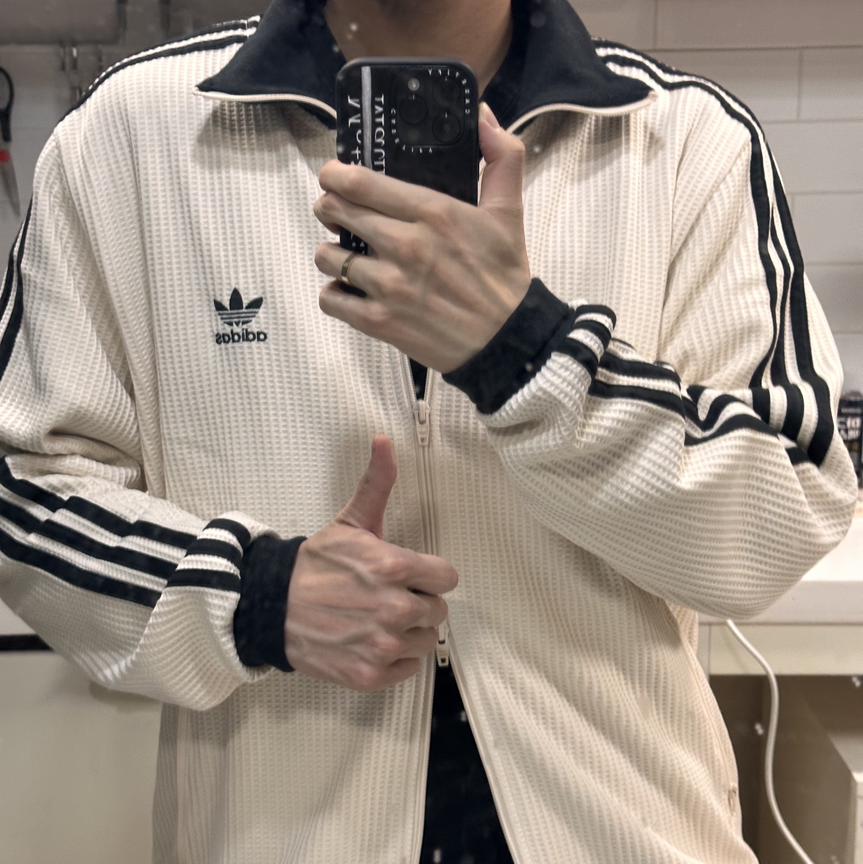 Adidas Waffle Beckenbauer Track Top Wonder White - KR Sizing 착용 스타일