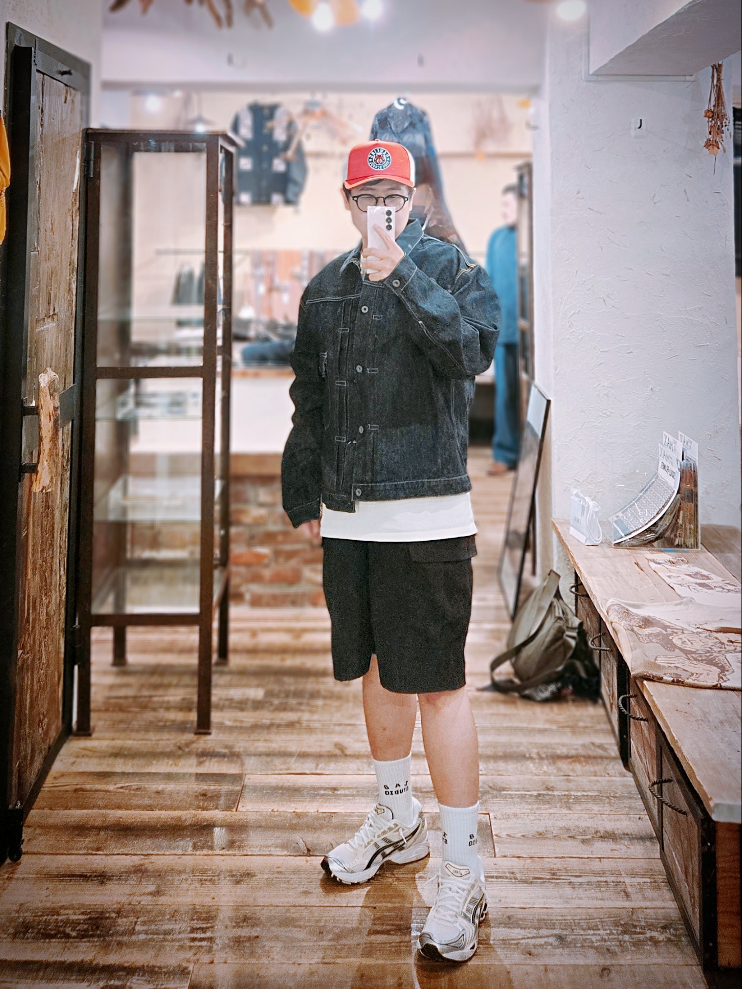 (W) Asics Gel-Kayano 14 White Midnight, Kapital 14 oz. Denim 1ST One Wash Jacket Indigo 착용 스타일