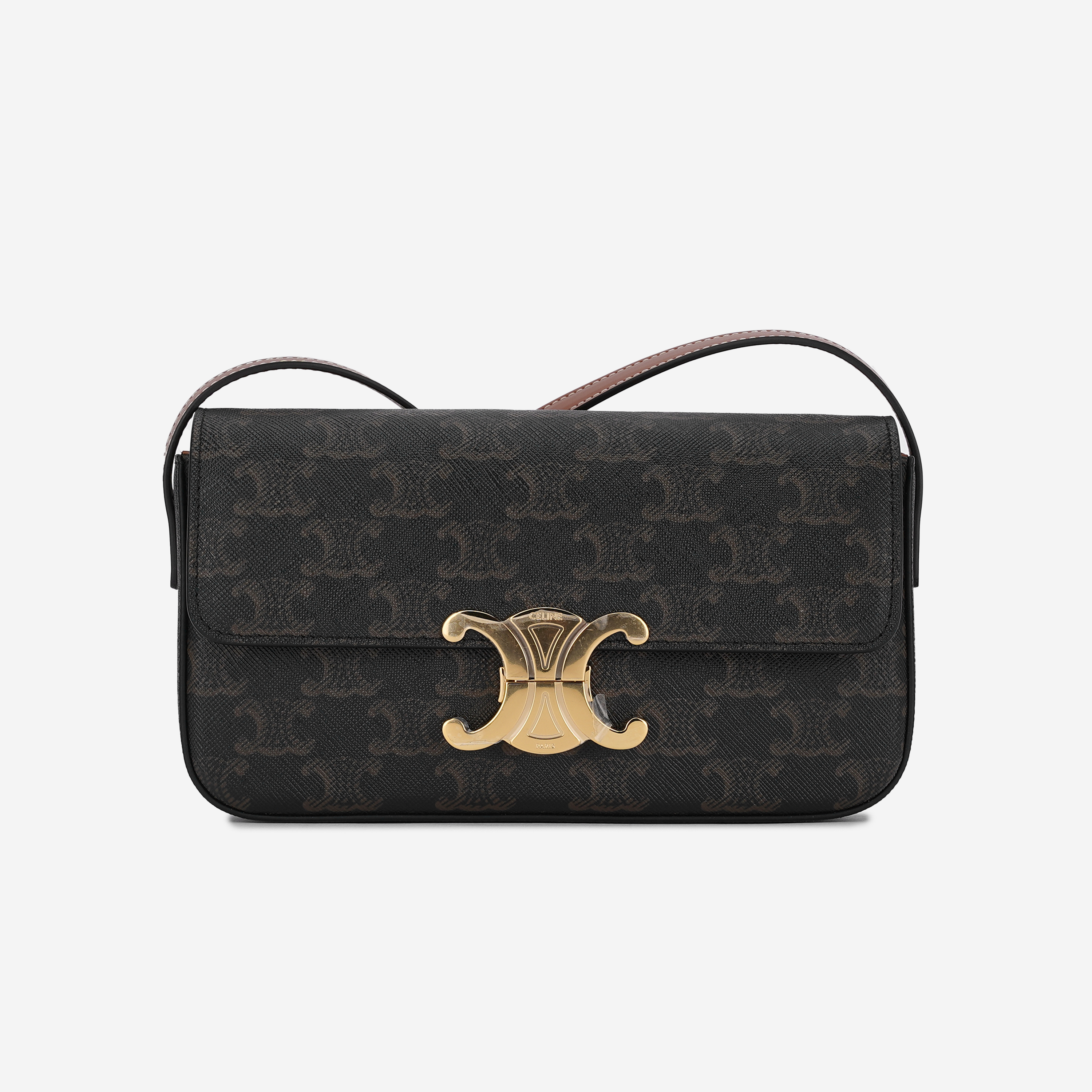 Celine Shoulder Bag Claude in Triomphe Canvas Calfskin Tan