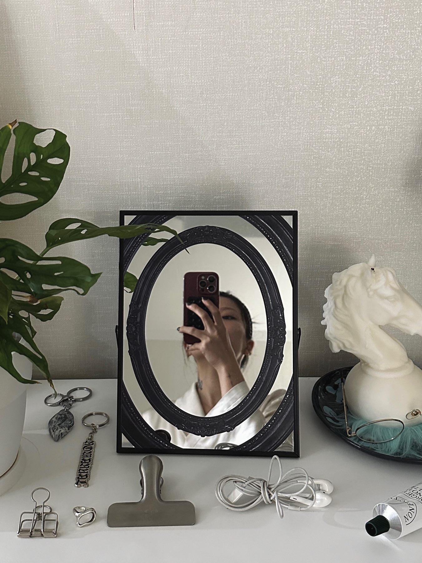 Say Touche Framex3 Table Mirror Small Silver, Say Touche Framex3 Table Mirror Small Green 착용 스타일