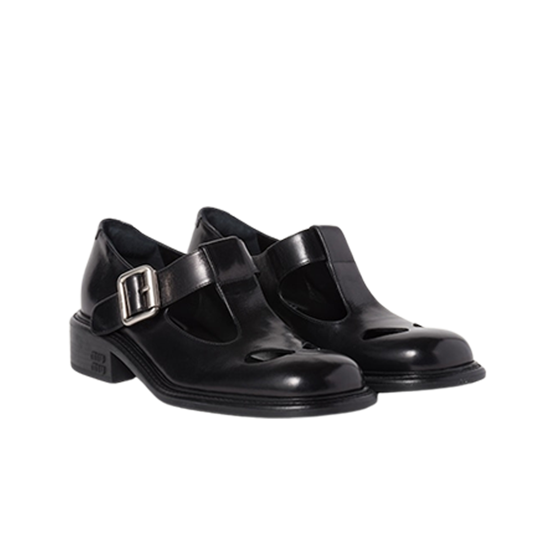 (W) 미우 미우 레더 T 바 슈즈 블랙((W) Miu Miu Leather T-Bar Shoes Black) - 2