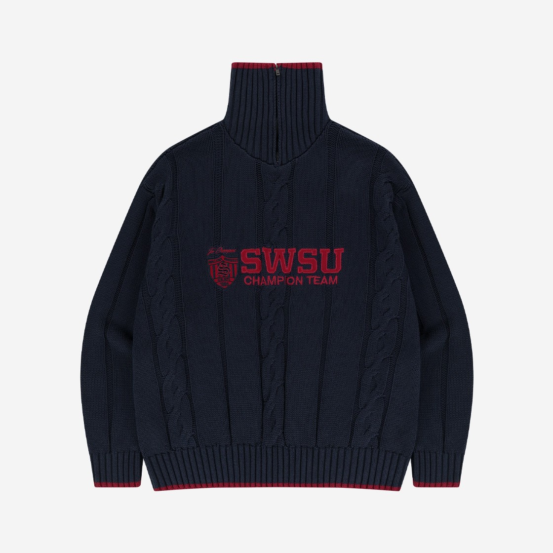 HDEX Womens Emblem Cable Knit Half Zip-Up Navy 상세 이미지 1