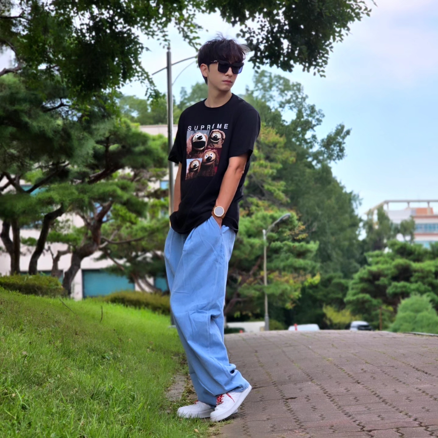Supreme Rowlf T-Shirt Black - 24SS, Samsung Galaxy Watch6 44mm LTE Silver (Korean Ver.) 착용 스타일 - 5