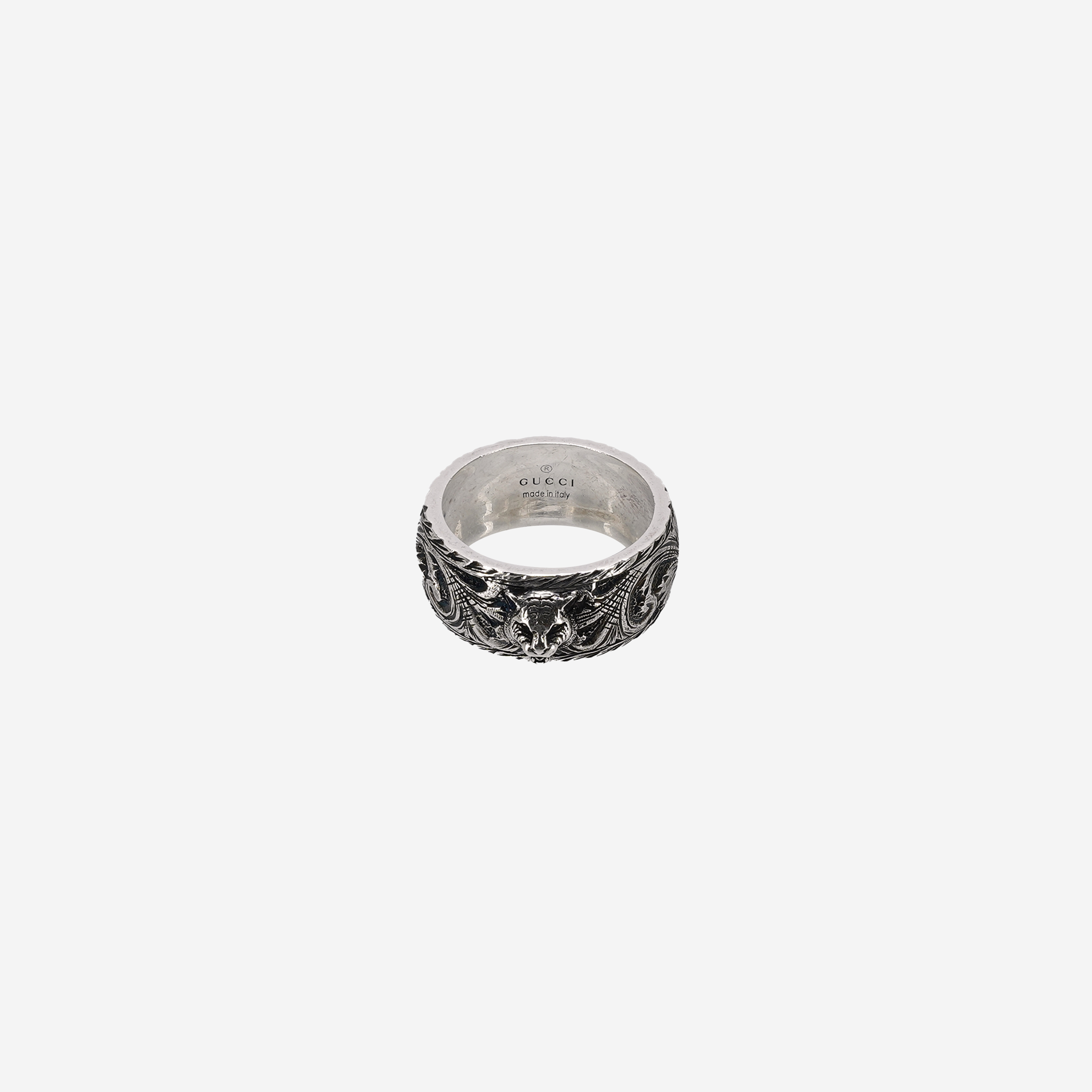 Gucci Thin Silver Ring With Feline Head Silver Aged Dark Finish