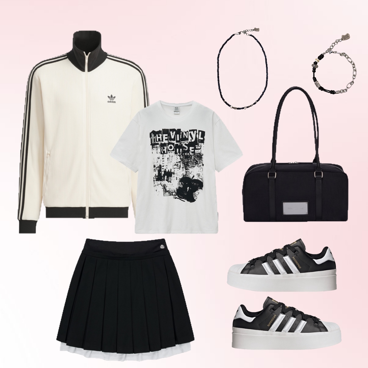 Adidas Waffle Beckenbauer Track Top Wonder White - KR Sizing, Matin Kim Sporty Tote Bag Black 착용 스타일