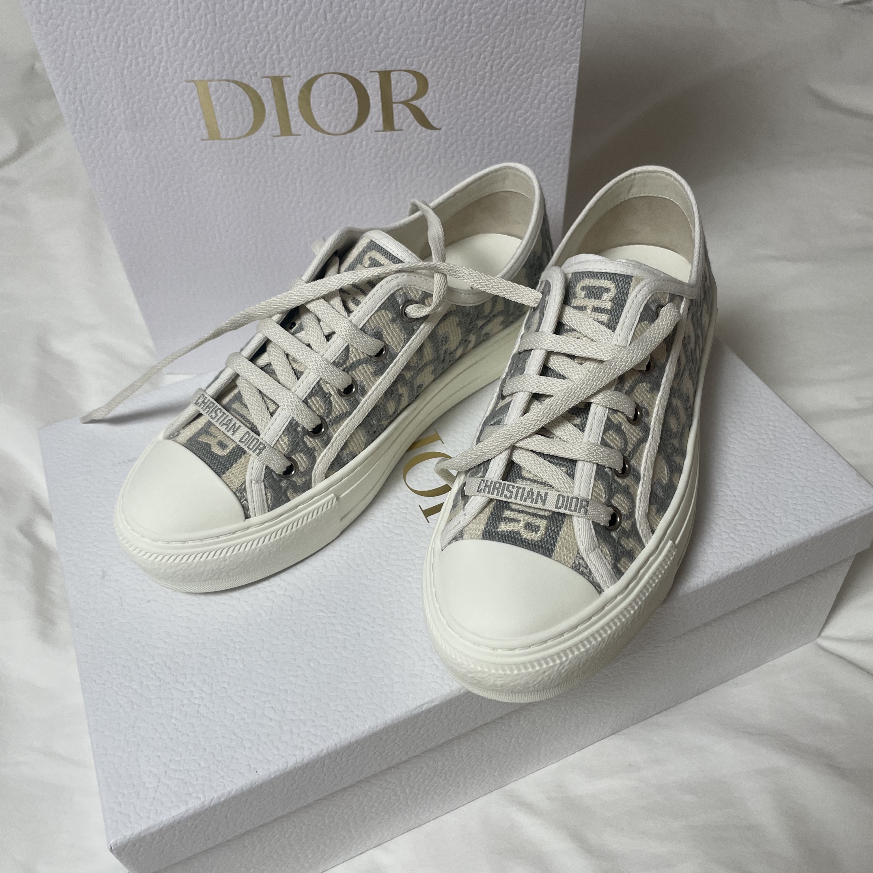 (W) Dior Walk'N'Dior Sneakers Oblique Gray 착용 스타일 - 1