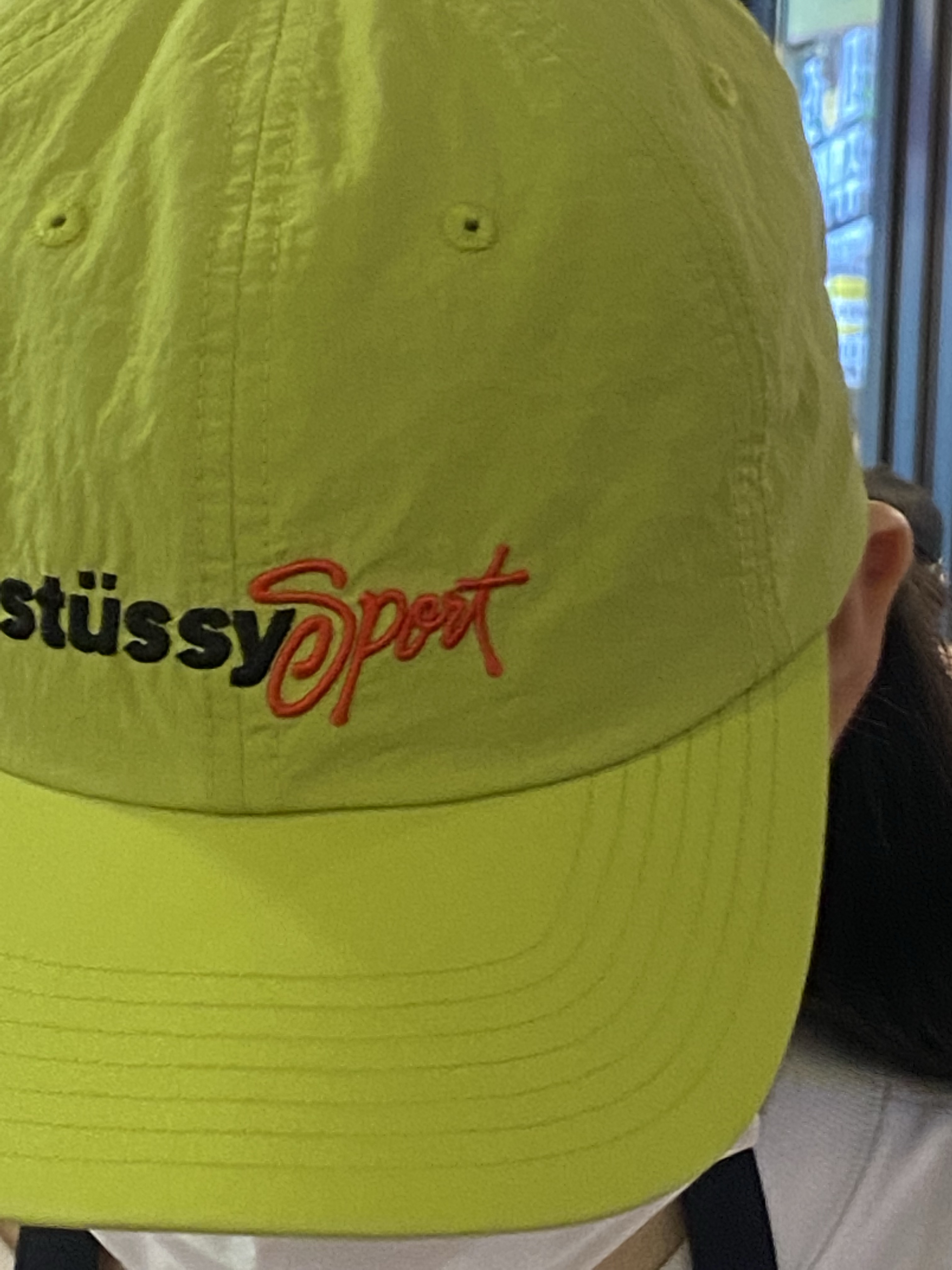 Stussy Washed Nylon Sports Cap Lime 착용 스타일 - 5