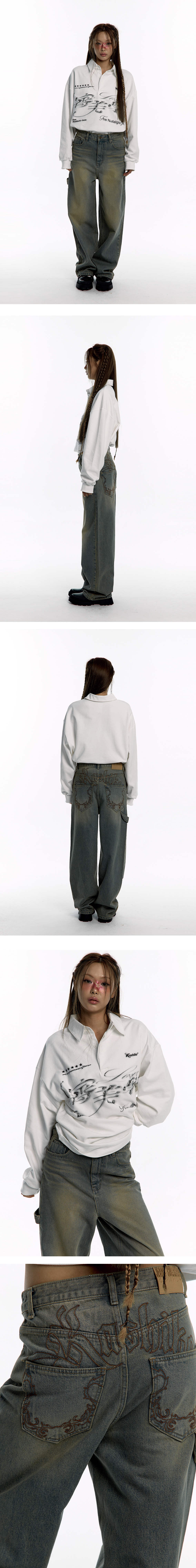 Kashiko Embroied Nonfade Denim Pants Kashiko Embroidered Washing