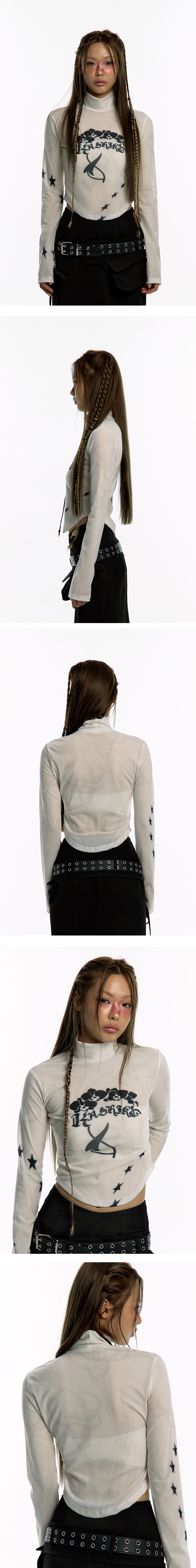[KASHIKO] 韓国人気 Highneck Mesh Top KASHIKO] 韓国人気 Highneck Mesh Top