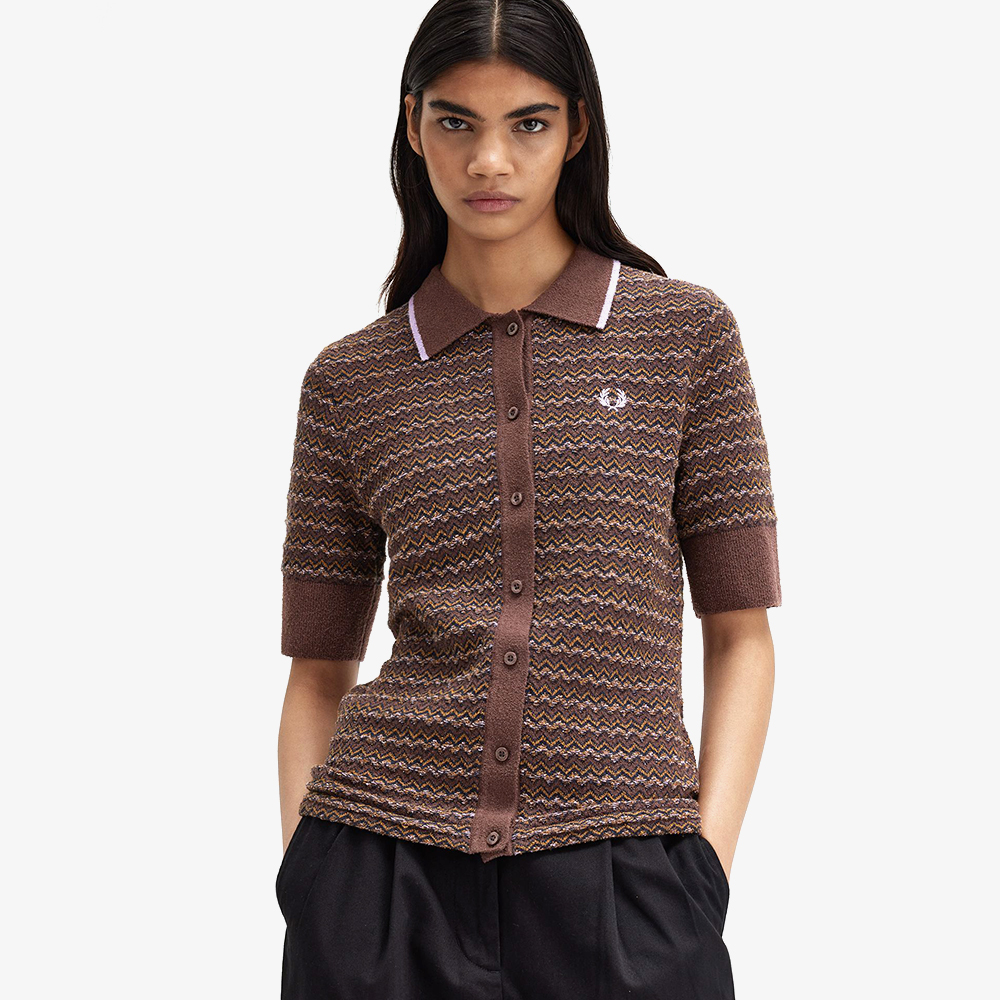 프레드페리 우먼 부클 자카드 니트 셔츠 캐링턴로드브릭(Fred Perry Womens Boucle Jacquard Knitted Shirt Carrington Road Brick) - 4