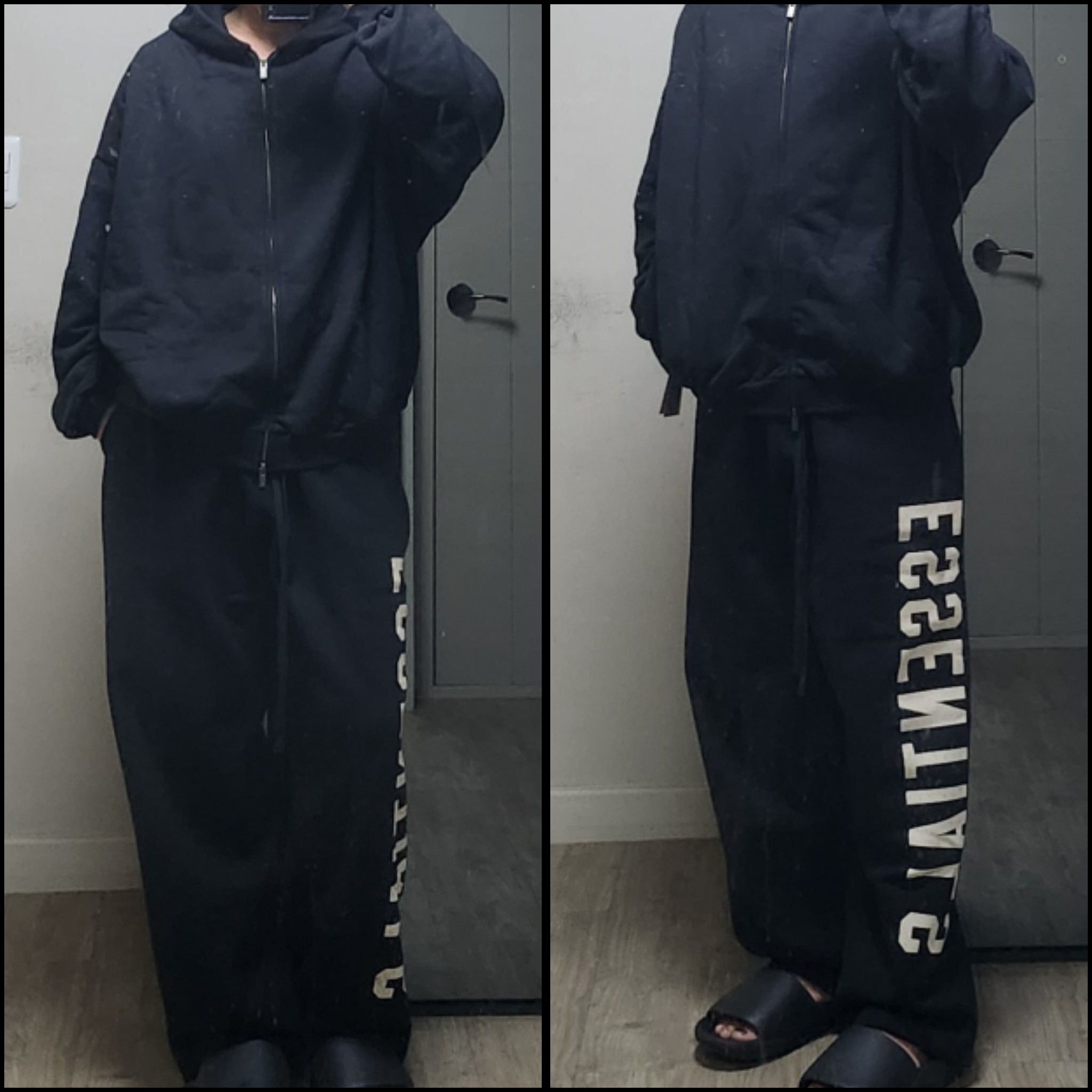 Essentials Heavy Fleece Full Zip Hoodie Black - 24FW, Essentials Fleece Relaxed Sweatpant Black - 24FW 착용 스타일 - 1