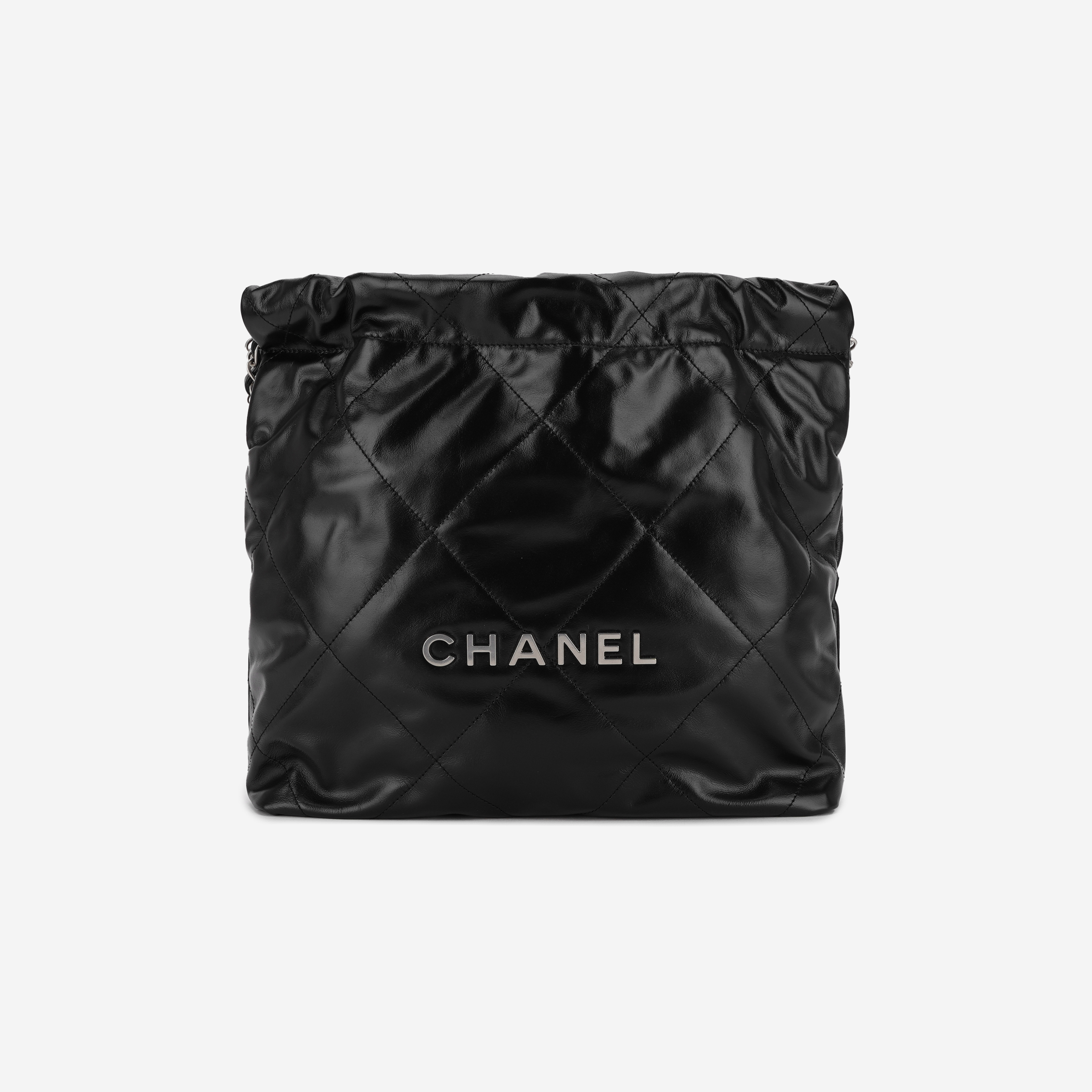 Chanel 22 Small Handbag Shiny Calfskin & Silver Black