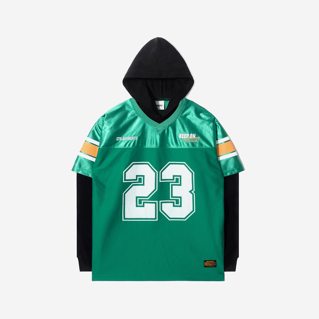 QT8 GARMENTS Football Layered Hoodie Jersey Green 상세 이미지 1