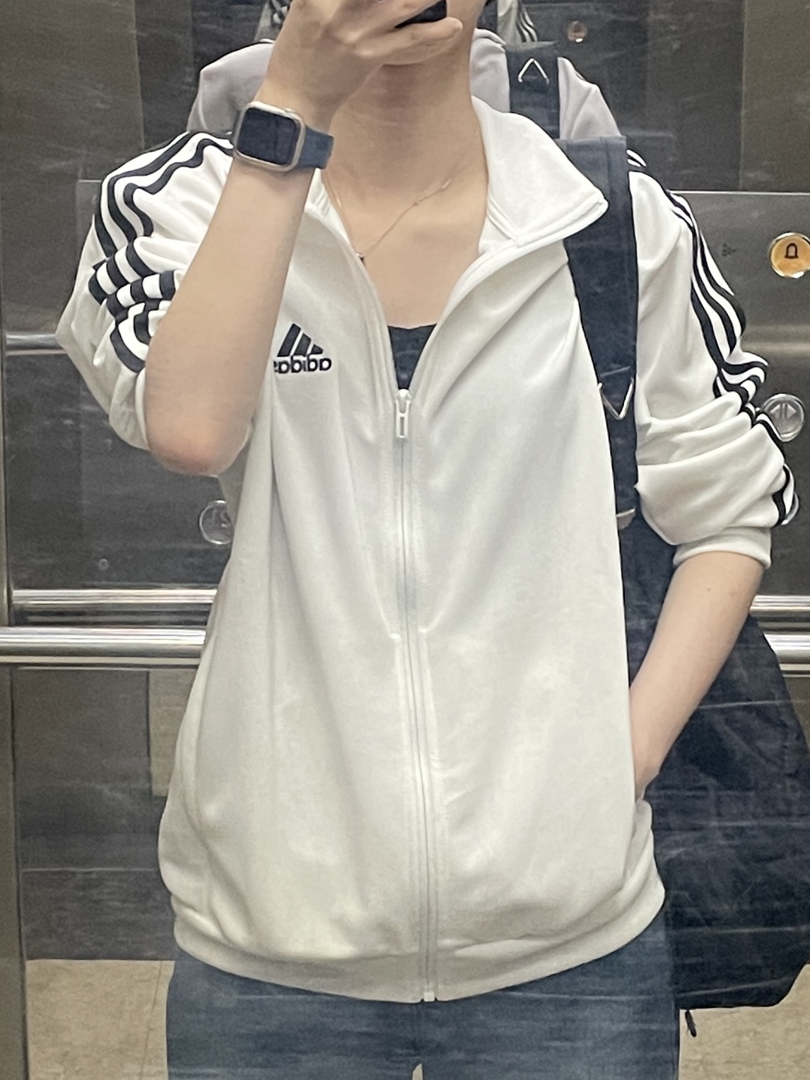 Adidas 3S Regular Fit Double Knit Track Top White - KR Sizing 착용 스타일