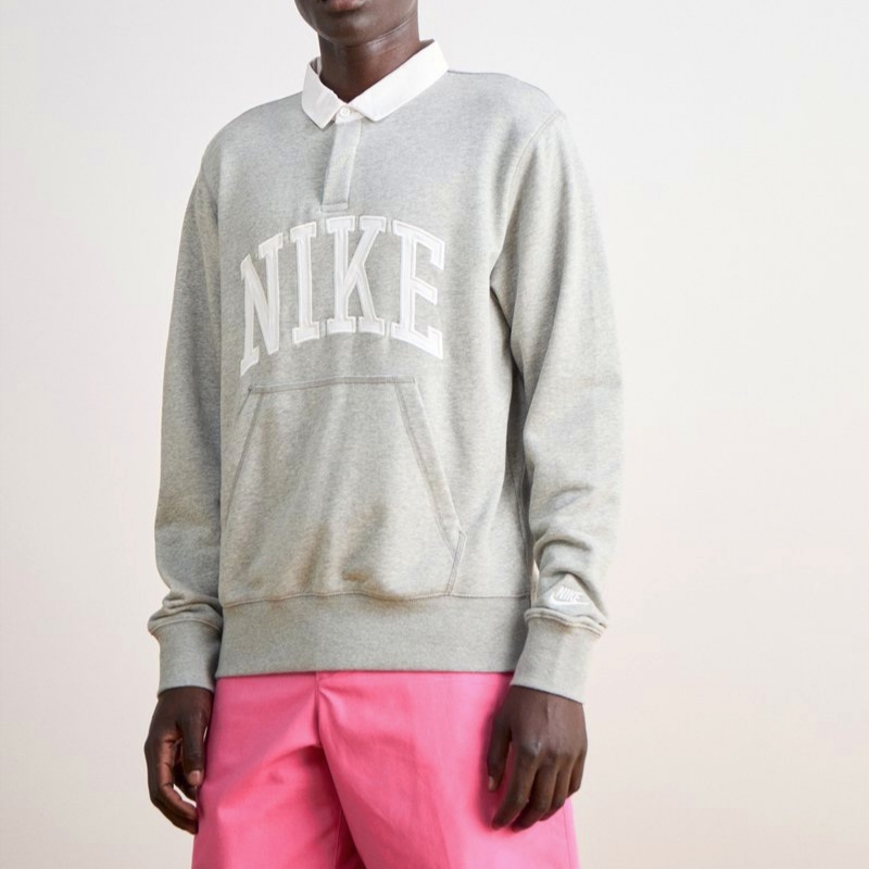 Nike Club Fleece Long Sleeve Fleece Polo Dark Grey Heather - Asia 착용 스타일