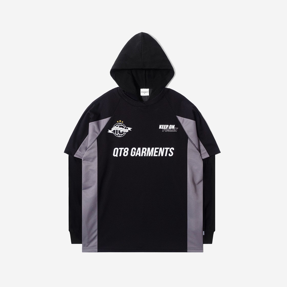 QT8 GARMENTS 3R Soccer Layered Hoodie Jersey Black 상세 이미지 1