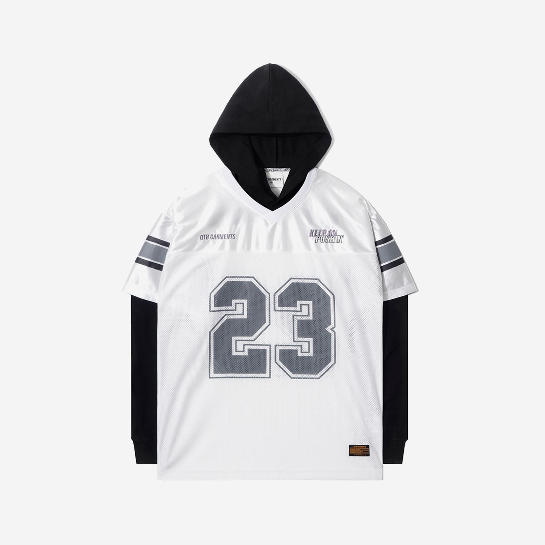 QT8 GARMENTS Football Layered Hoodie Jersey Ivory 상세 이미지 1