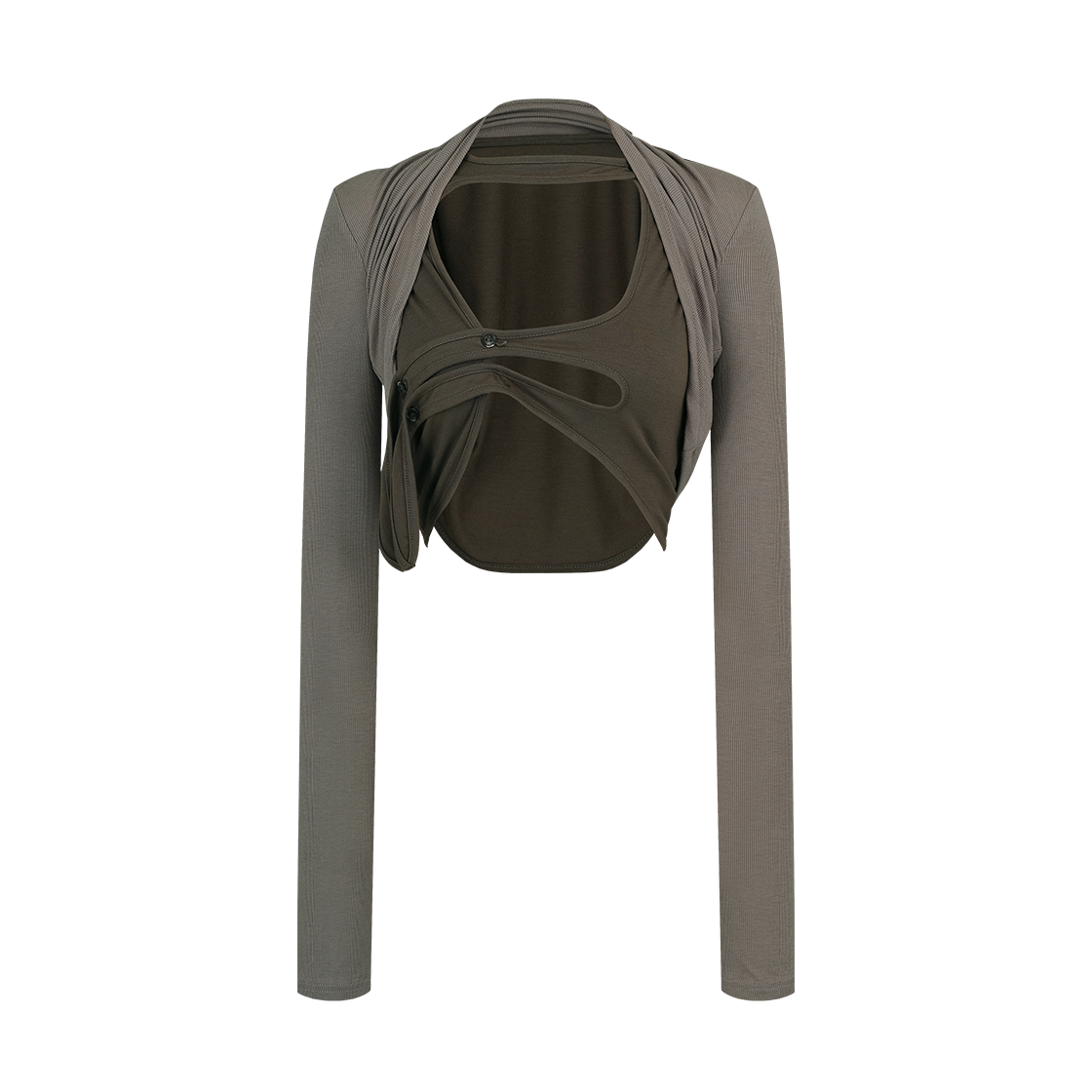 24FW02KHAS / 24FW02KHAM Kashiko Asymmetric Button Bolero Cardigan Khaki