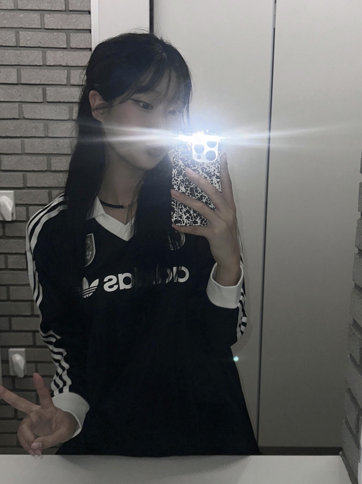(W) Adidas Football Long Sleeve T-Shirt Black - KR Sizing 착용 스타일