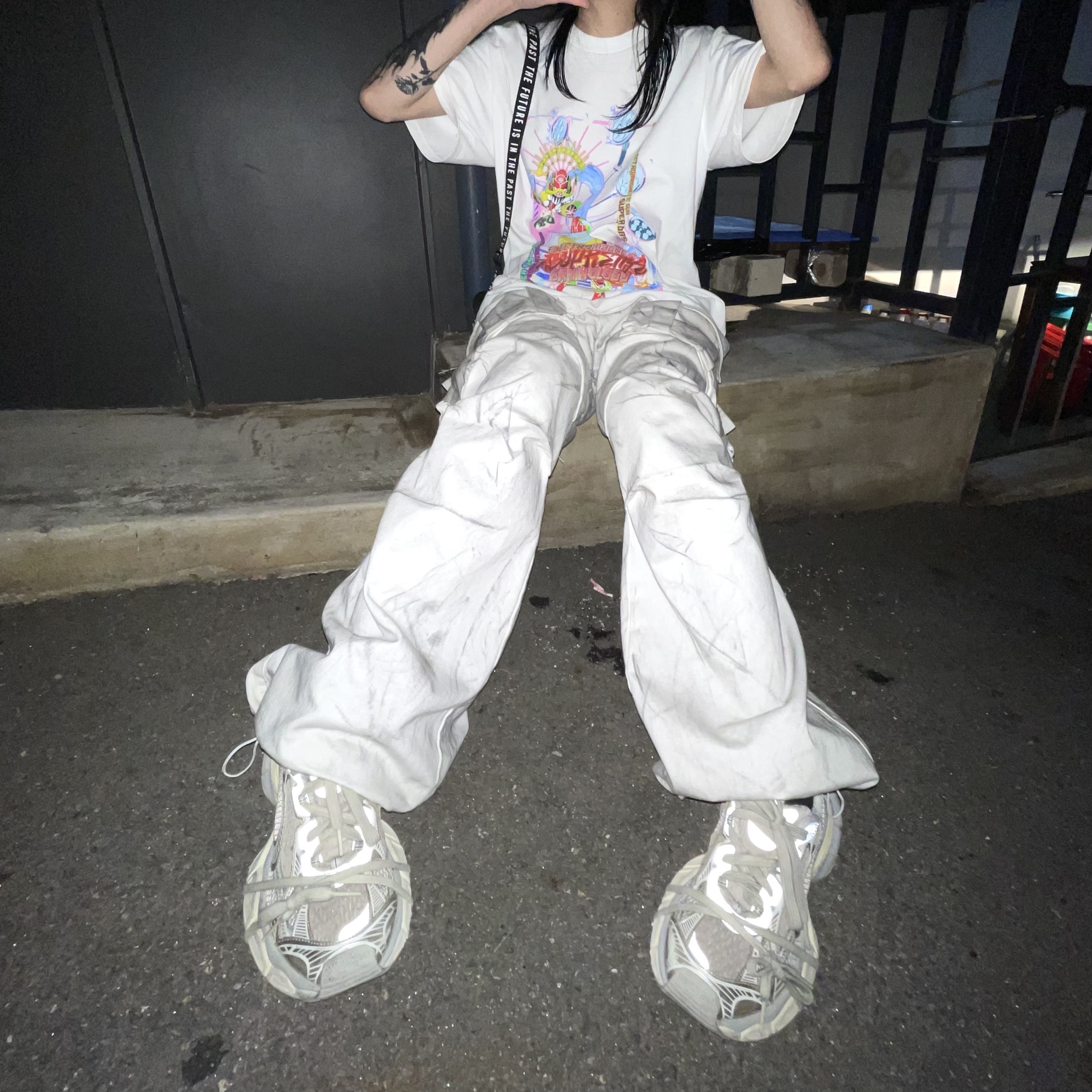 Balenciaga 3XL Sneakers Light Beige, Nos Couleurs 01 Cargo Pants Dirty Washing 착용 스타일 - 4